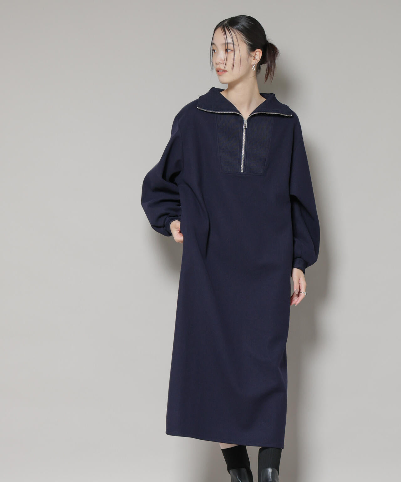 圧縮起毛 ハーフジップ ワンピース
