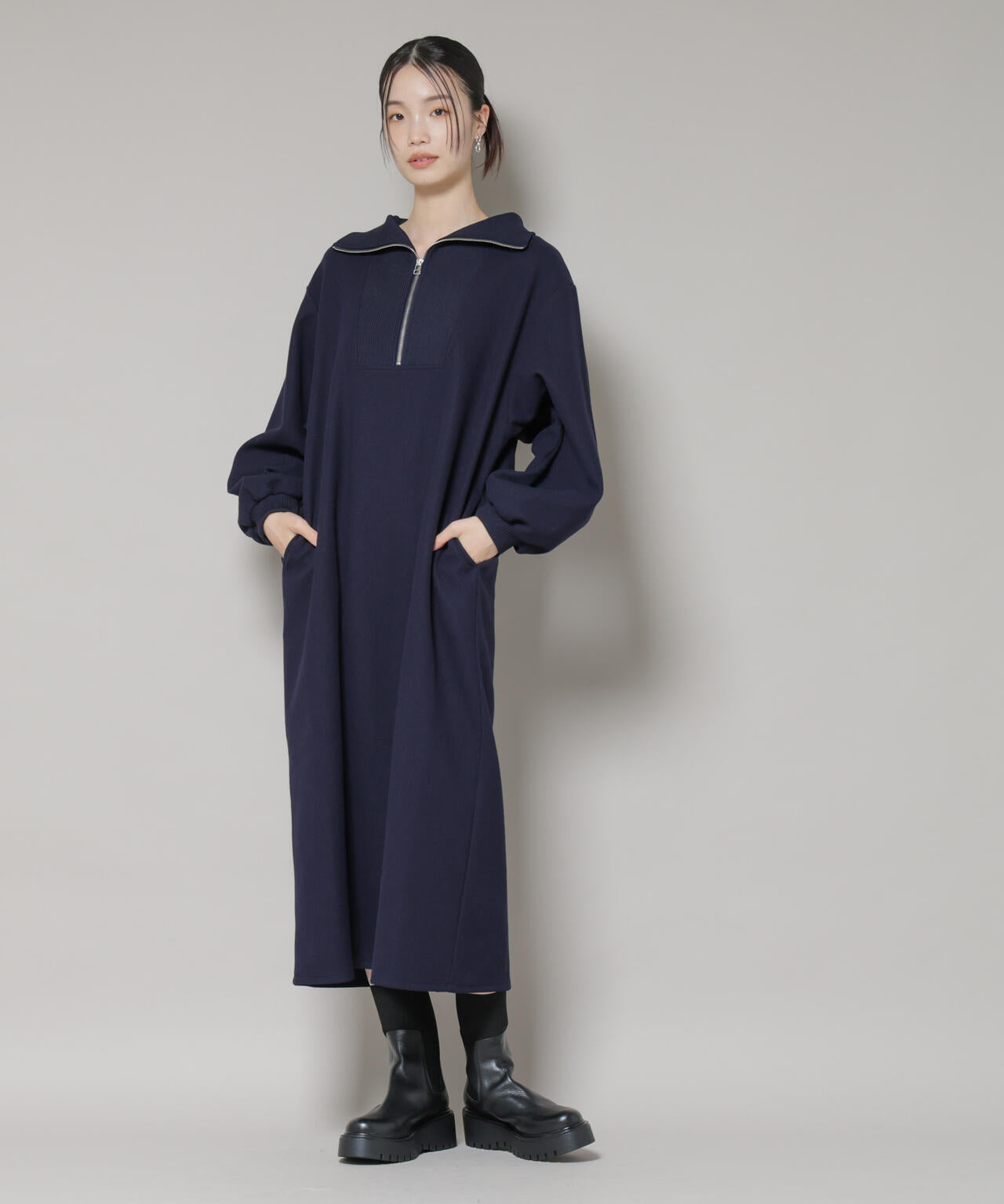 圧縮起毛 ハーフジップ ワンピース