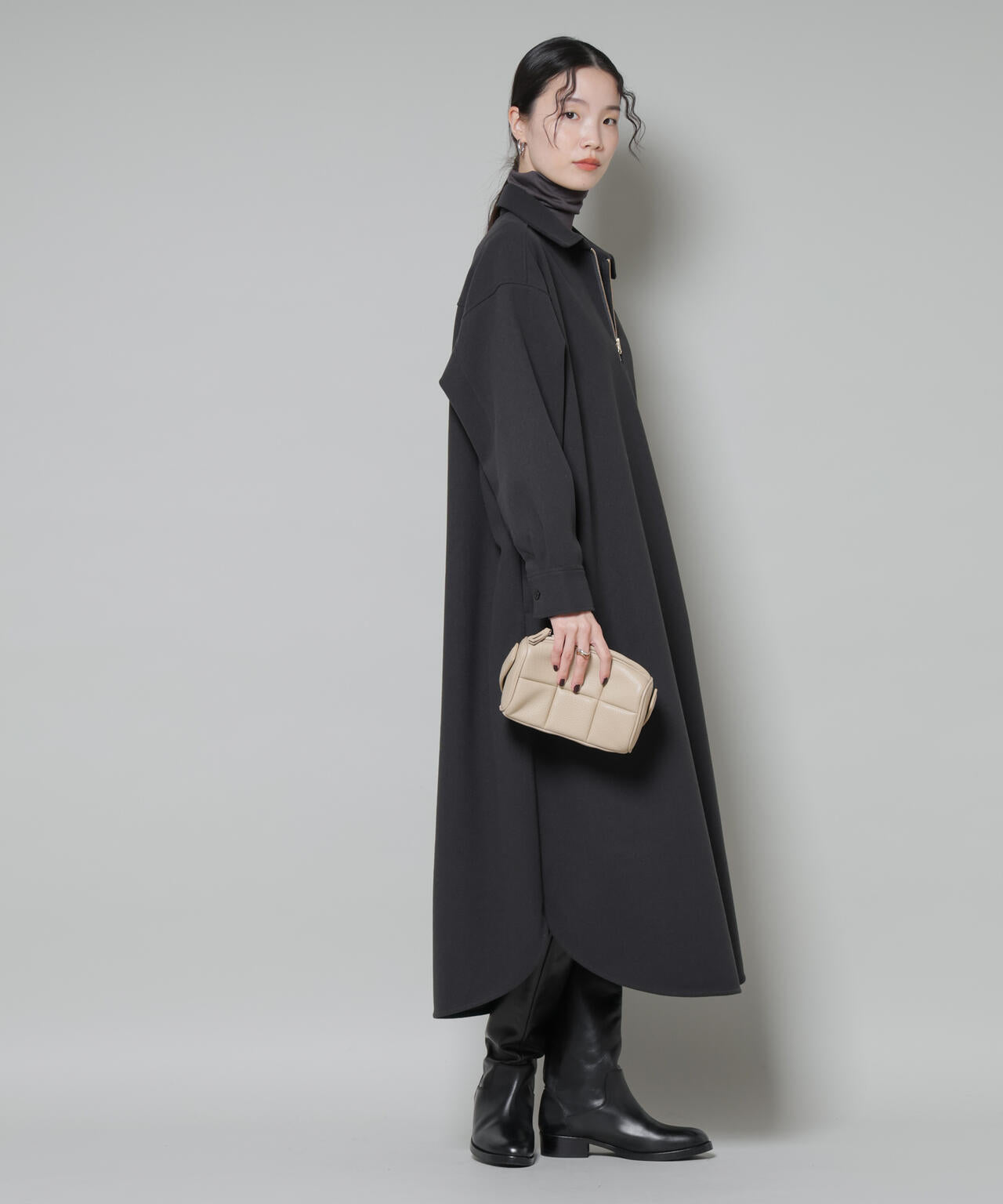 ソフトメルトンジャージーハーフジップワンピース 6735219327