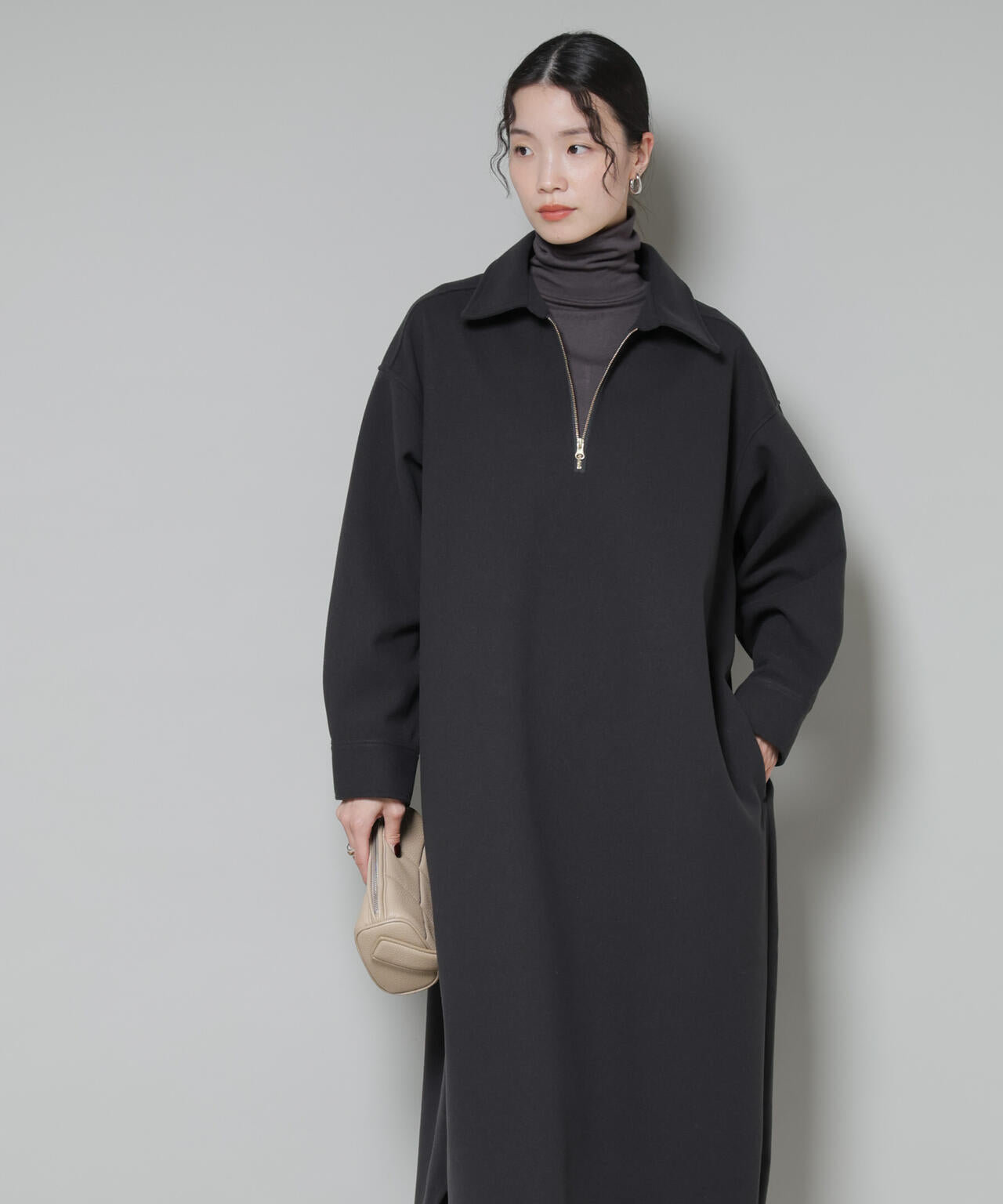 ソフトメルトン ジャージー ハーフジップ ワンピース