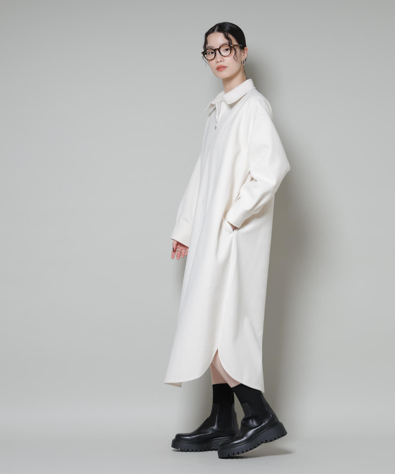 ソフトメルトン ジャージー ハーフジップ ワンピース