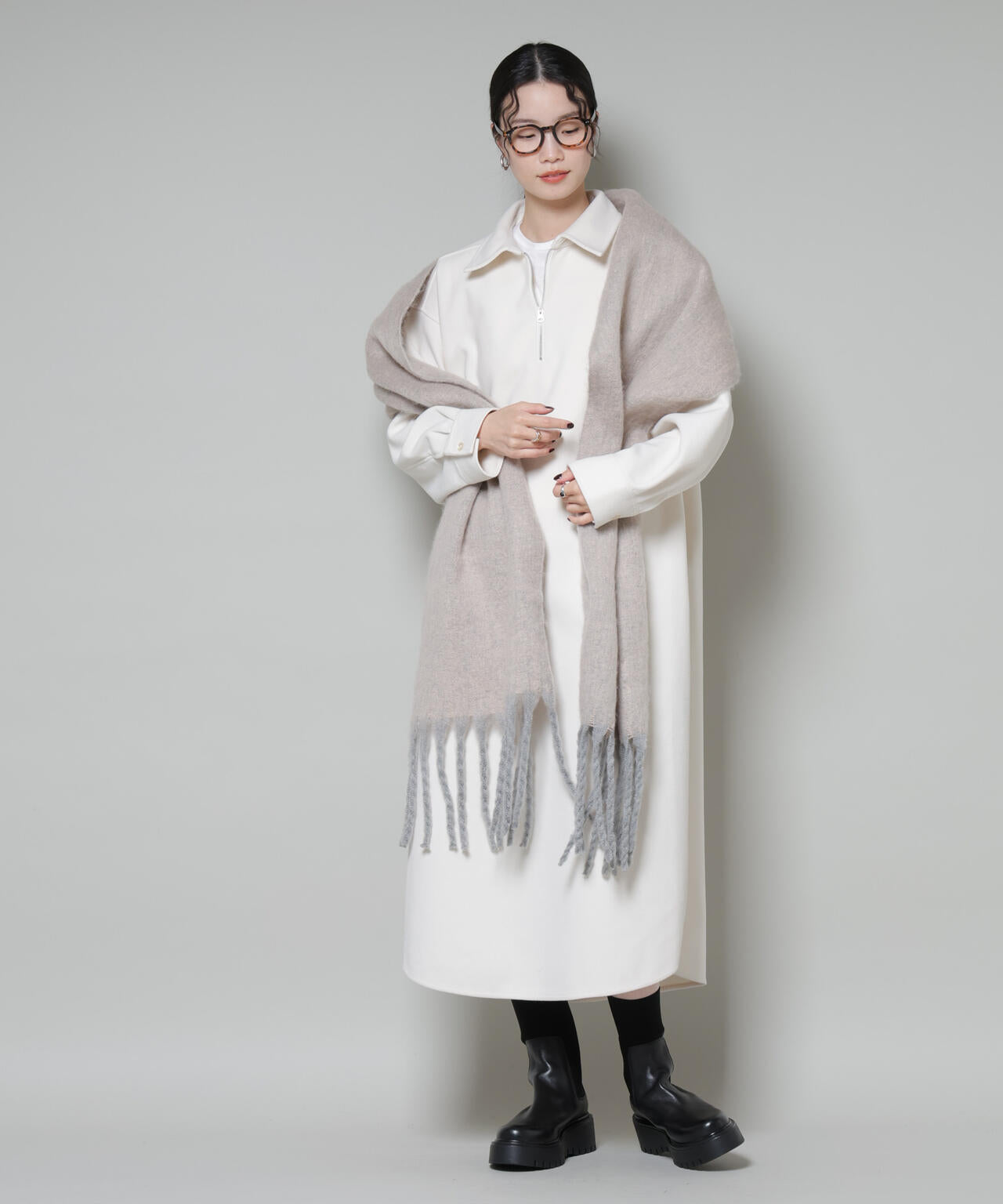 ソフトメルトン ジャージー ハーフジップ ワンピース