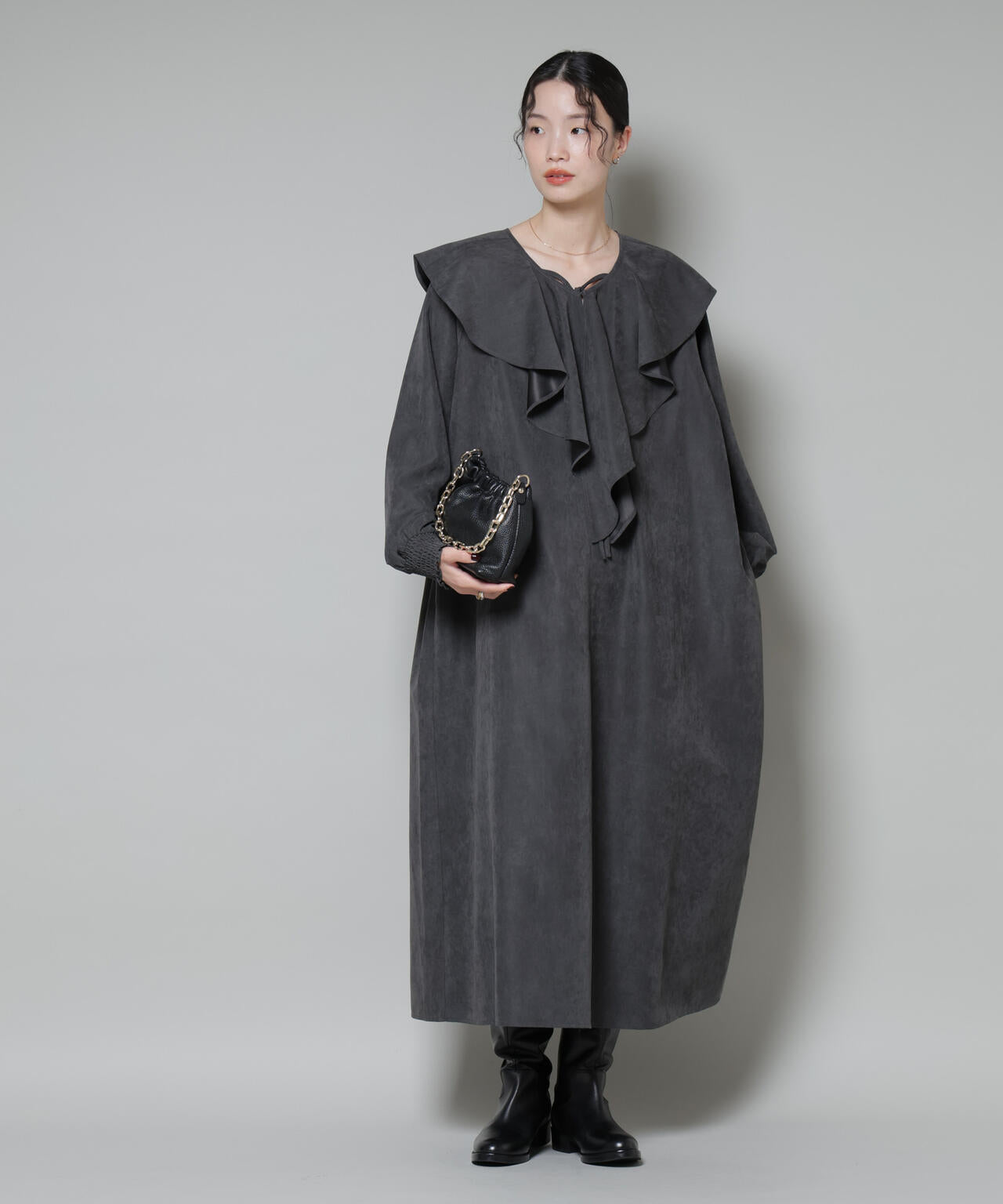 取り外し可能ラッフルカラー付きピーチフレアワンピース 6735219329