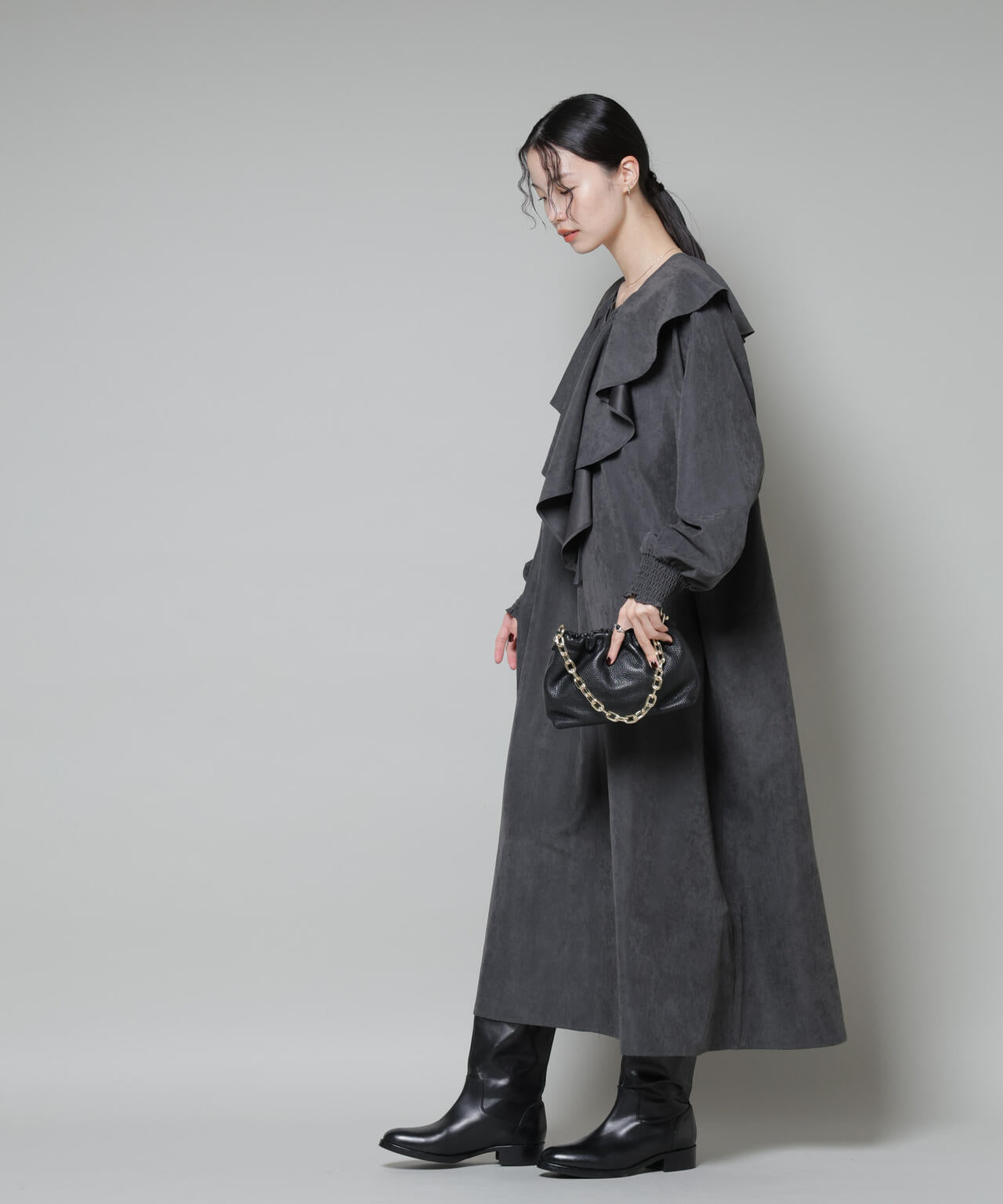 取り外し可能ラッフルカラー付きピーチフレアワンピース 6735219329