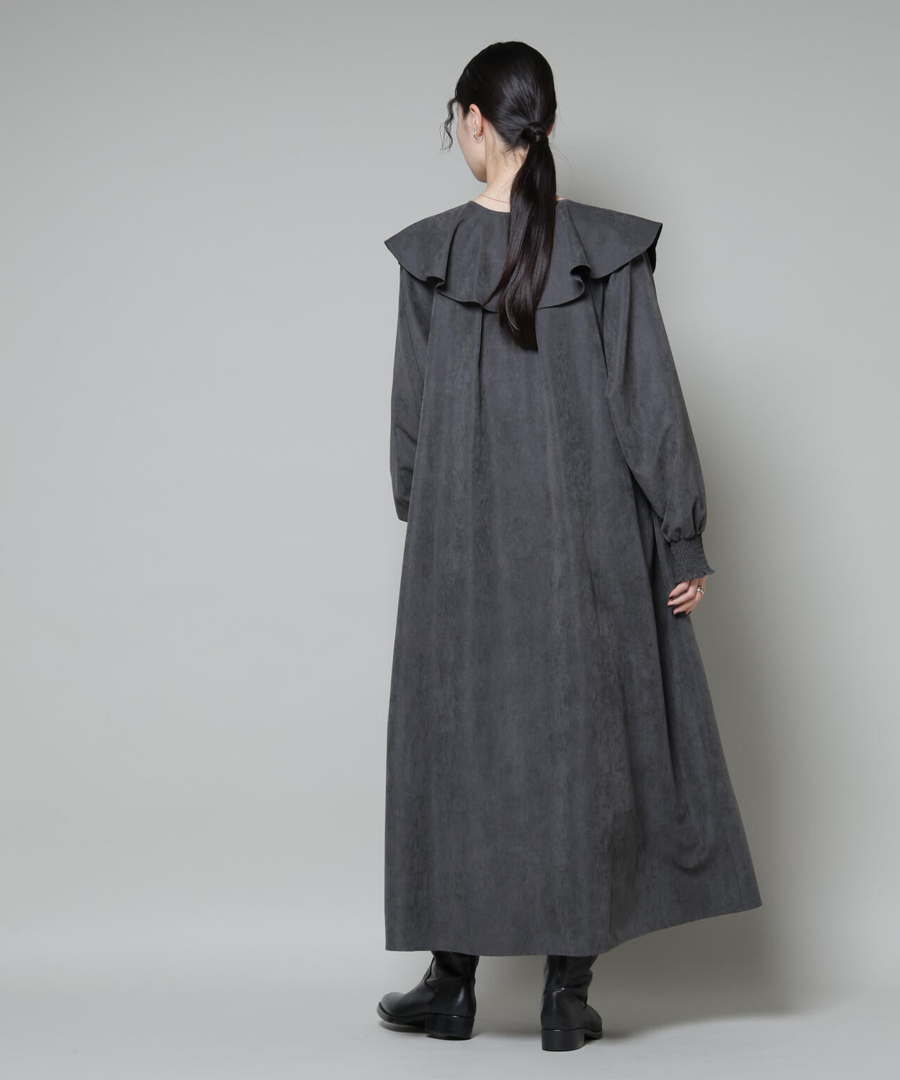 取り外し可能ラッフルカラー付きピーチフレアワンピース 6735219329