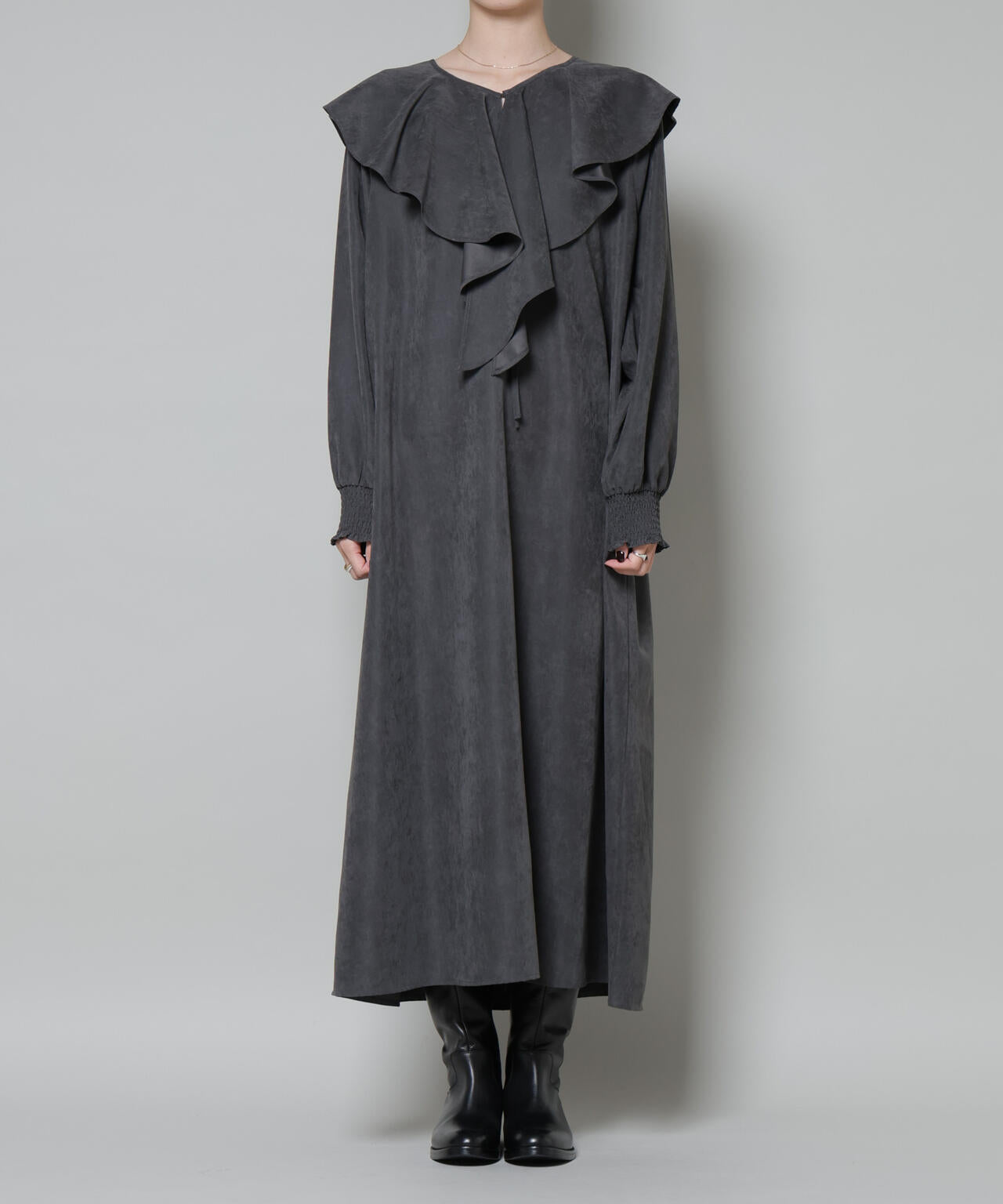 取り外し可能ラッフルカラー付きピーチフレアワンピース 6735219329