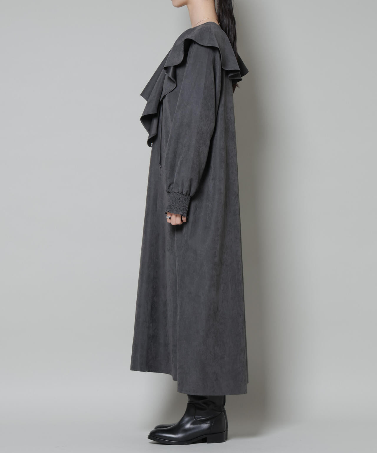 取り外し可能ラッフルカラー付きピーチフレアワンピース 6735219329