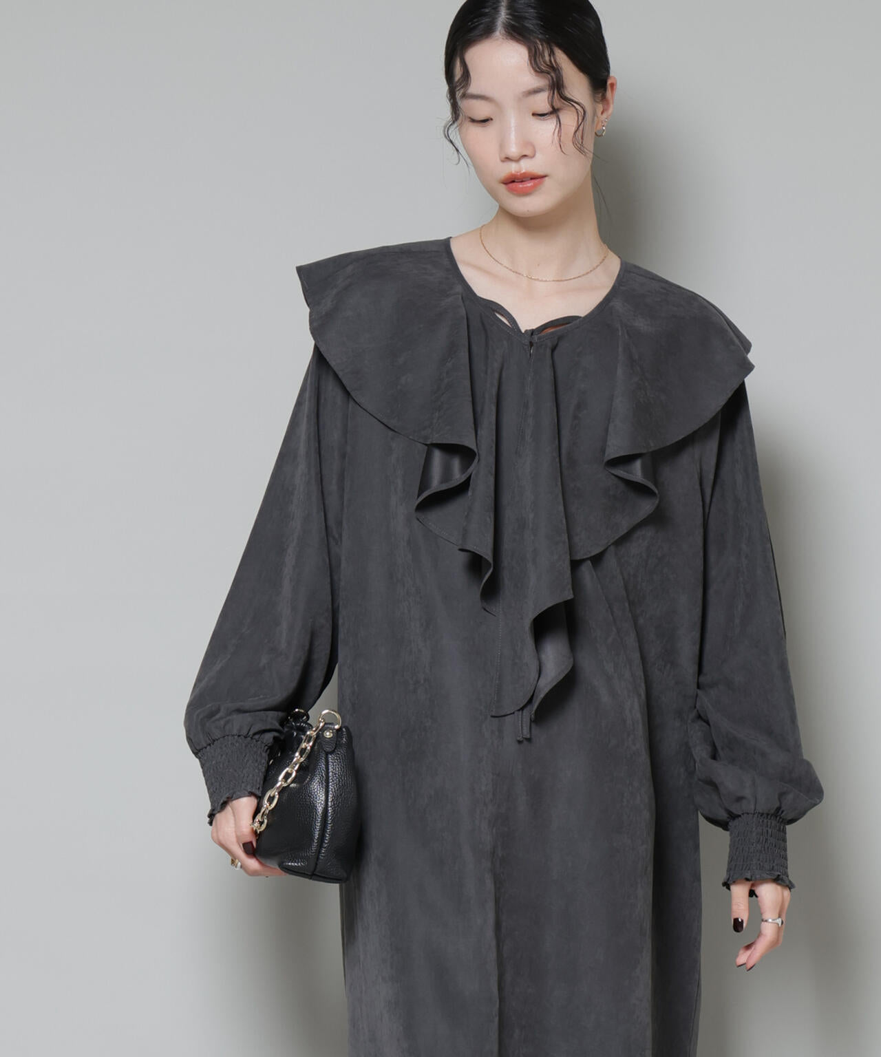 取り外し可能ラッフルカラー付きピーチフレアワンピース 6735219329