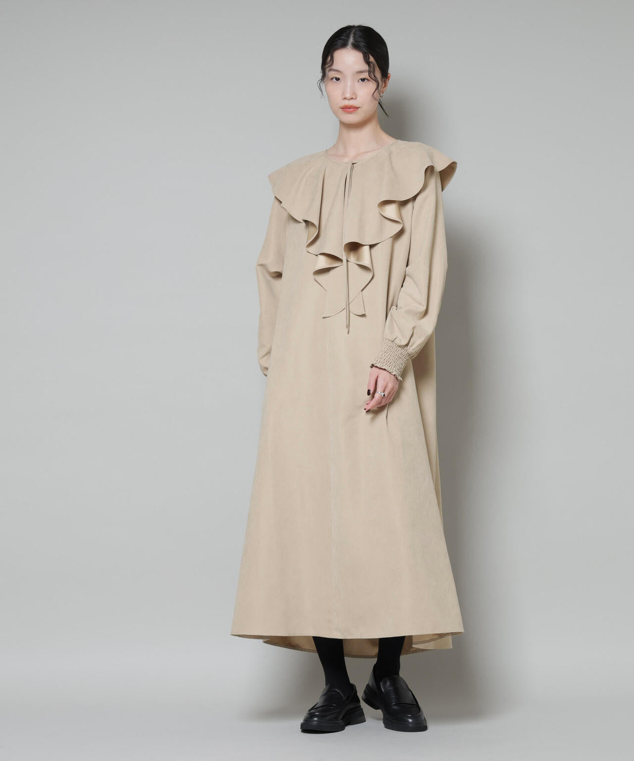 取り外し可能ラッフルカラー付きピーチフレアワンピース 6735219329