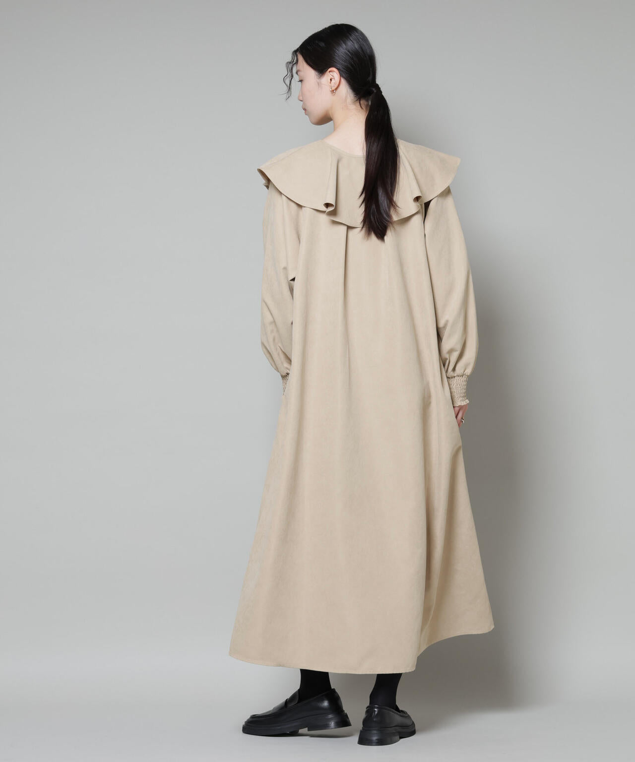 取り外し可能ラッフルカラー付きピーチフレアワンピース 6735219329