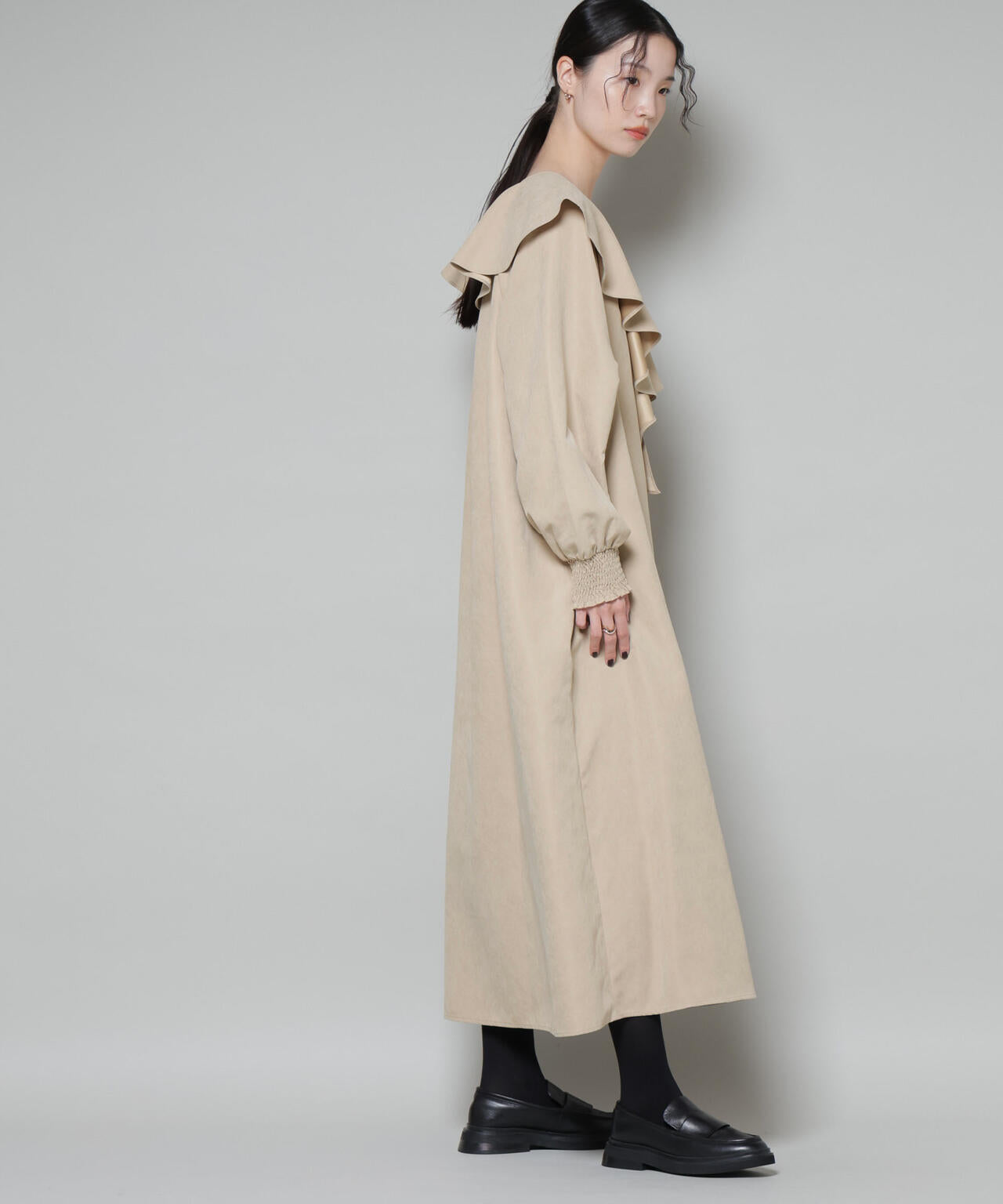 取り外し可能ラッフルカラー付きピーチフレアワンピース 6735219329