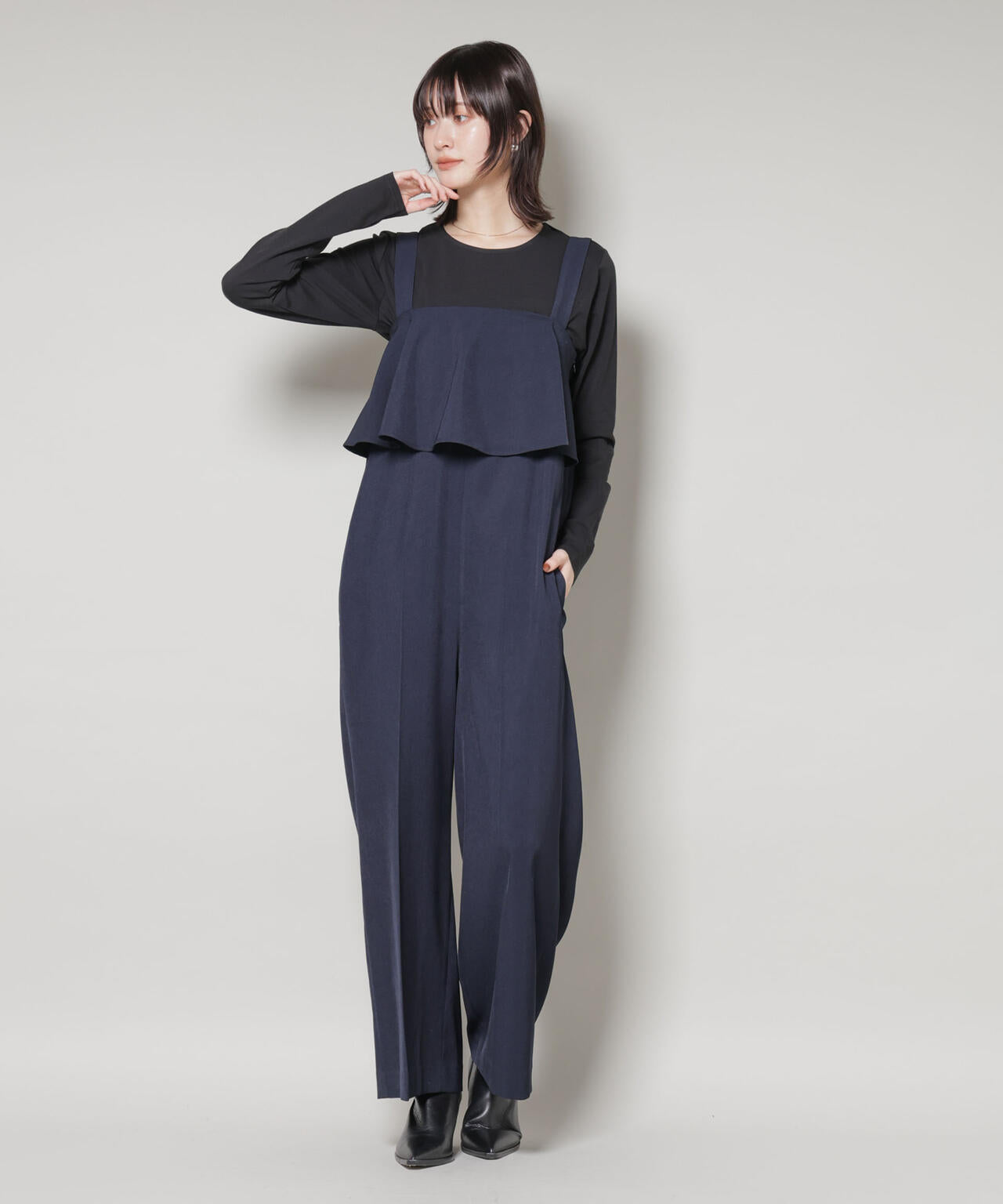 フロント フリル サロペット パンツ
