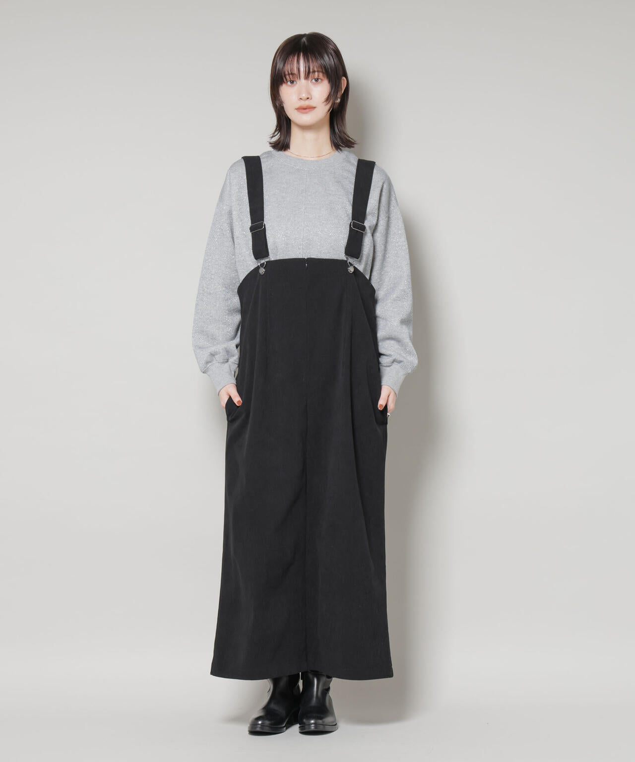 ストレッチ起毛ジャンパースカート(セットアップ可) 6735219331