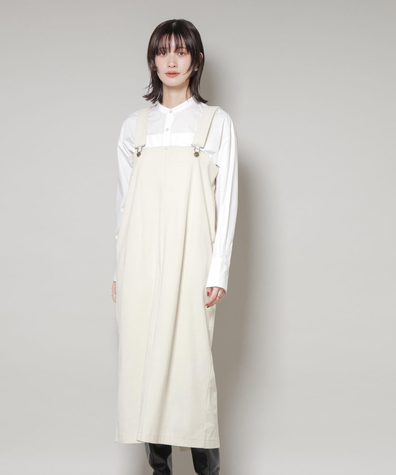 ストレッチ起毛ジャンパースカート(セットアップ可) 6735219331