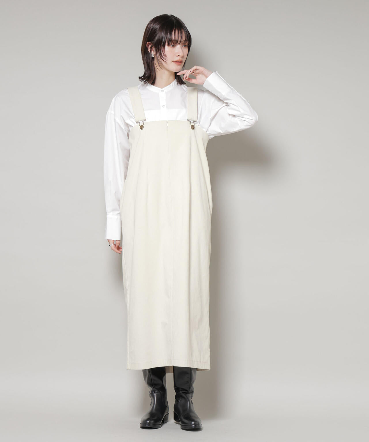 ストレッチ起毛ジャンパースカート(セットアップ可) 6735219331