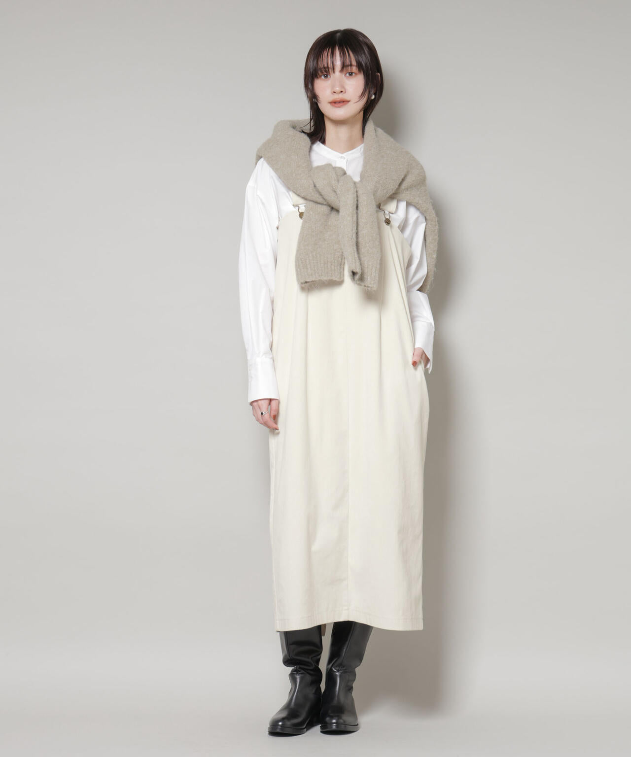 ストレッチ起毛ジャンパースカート(セットアップ可) 6735219331