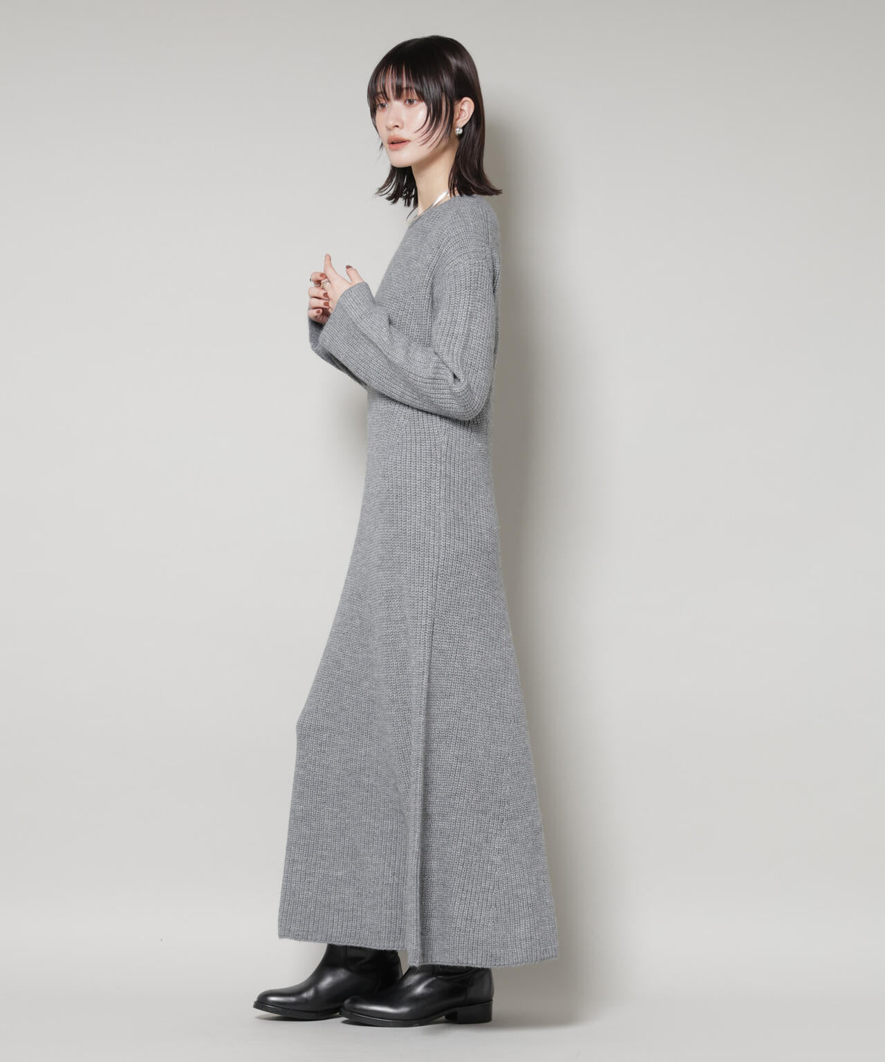 片畦 フレア ニット ワンピース