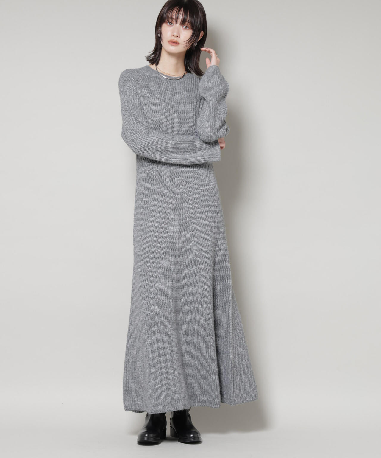 片畦フレアニットワンピース 6735219332