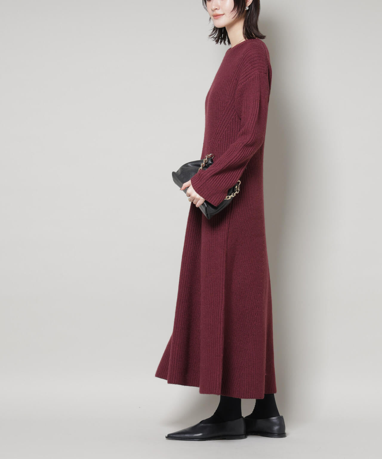 【美品　ノースリフレアニットワンピース】 ♥タグ付き新品未使用♥ カラーコンビフレアニットワンピース シアー