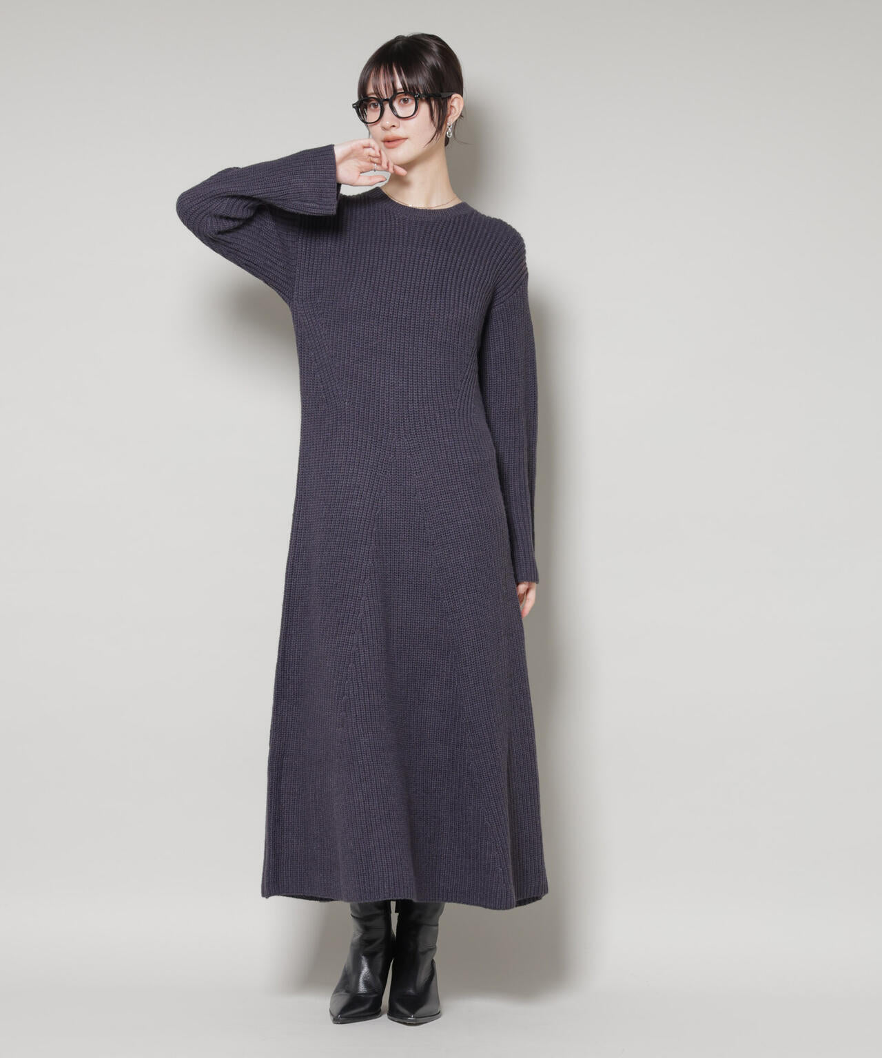 片畦 フレア ニット ワンピース