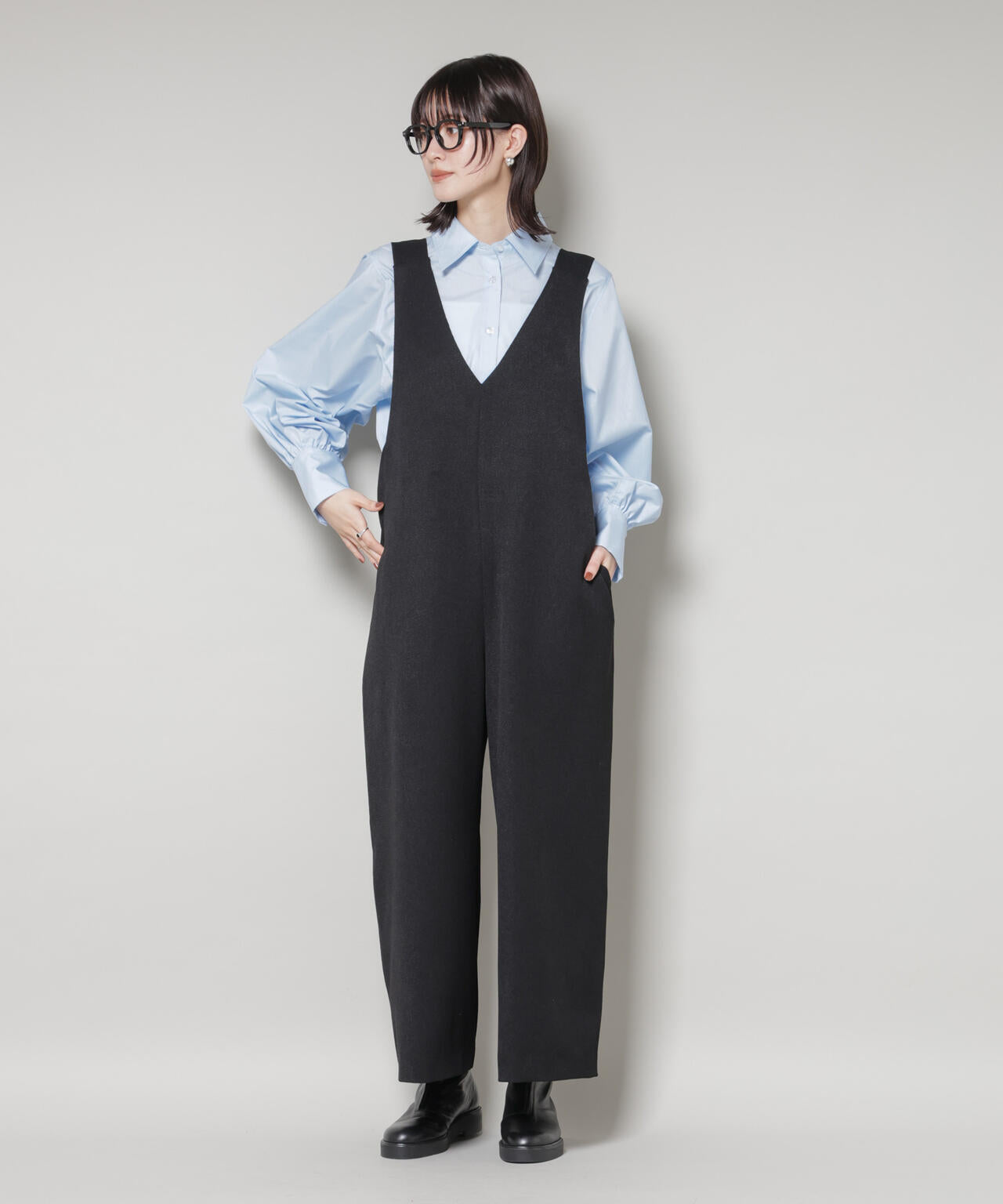 Vネック オールインワン