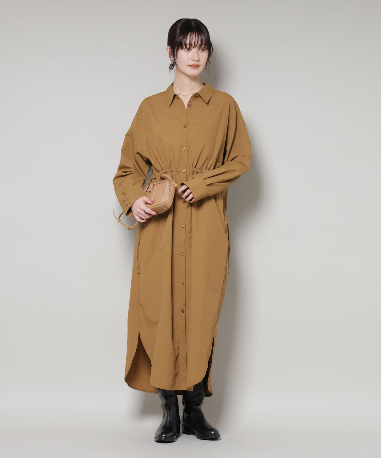 ナイロンタッサー ドロスト シャツワンピース