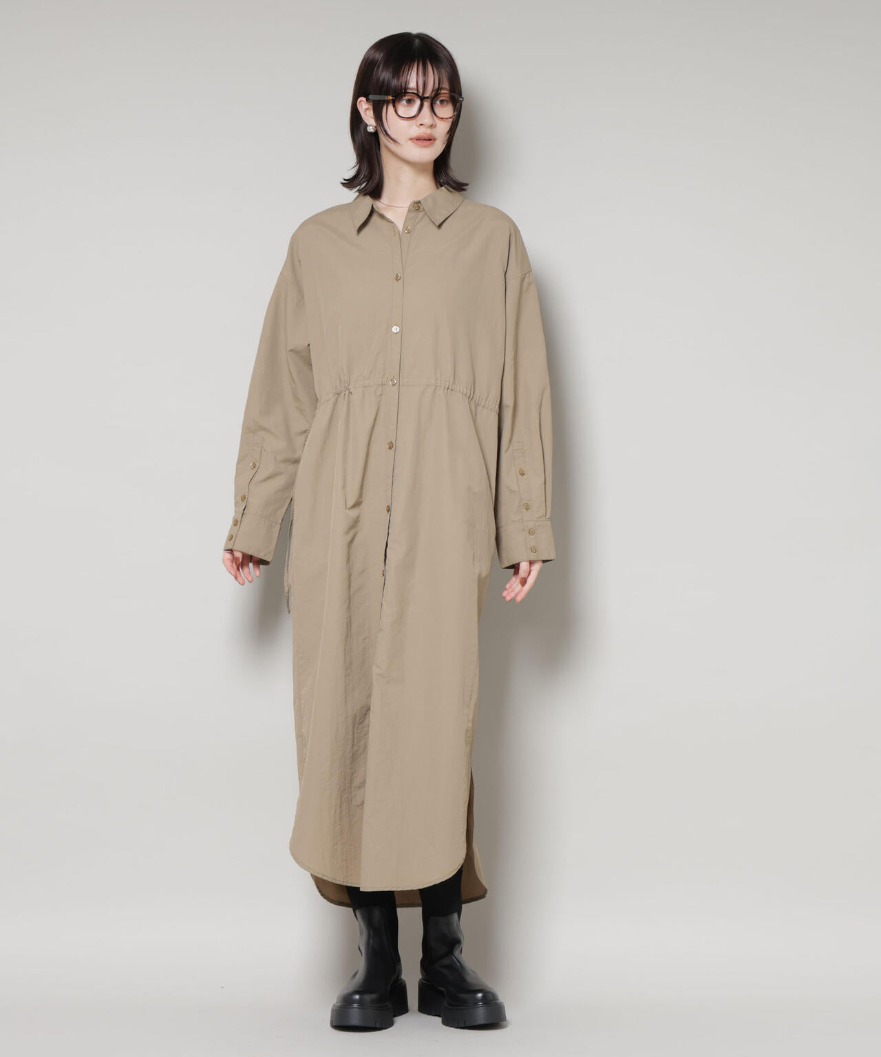 ナイロンタッサードロストシャツワンピース 6735219334