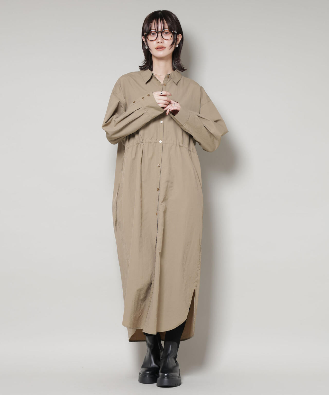 ナイロンタッサードロストシャツワンピース 6735219334