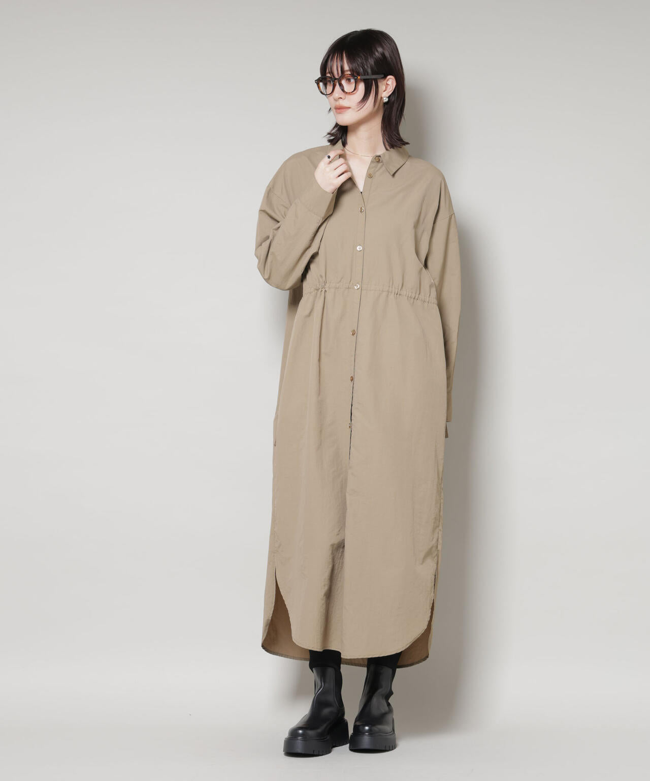 ナイロンタッサードロストシャツワンピース 6735219334