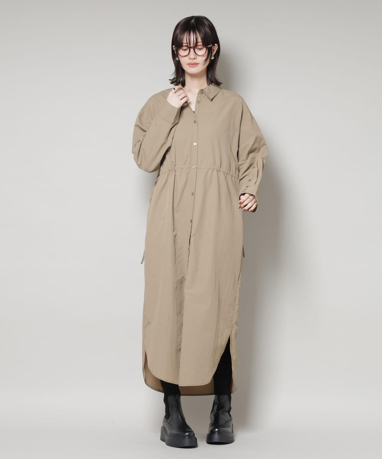 ナイロンタッサー ドロスト シャツワンピース