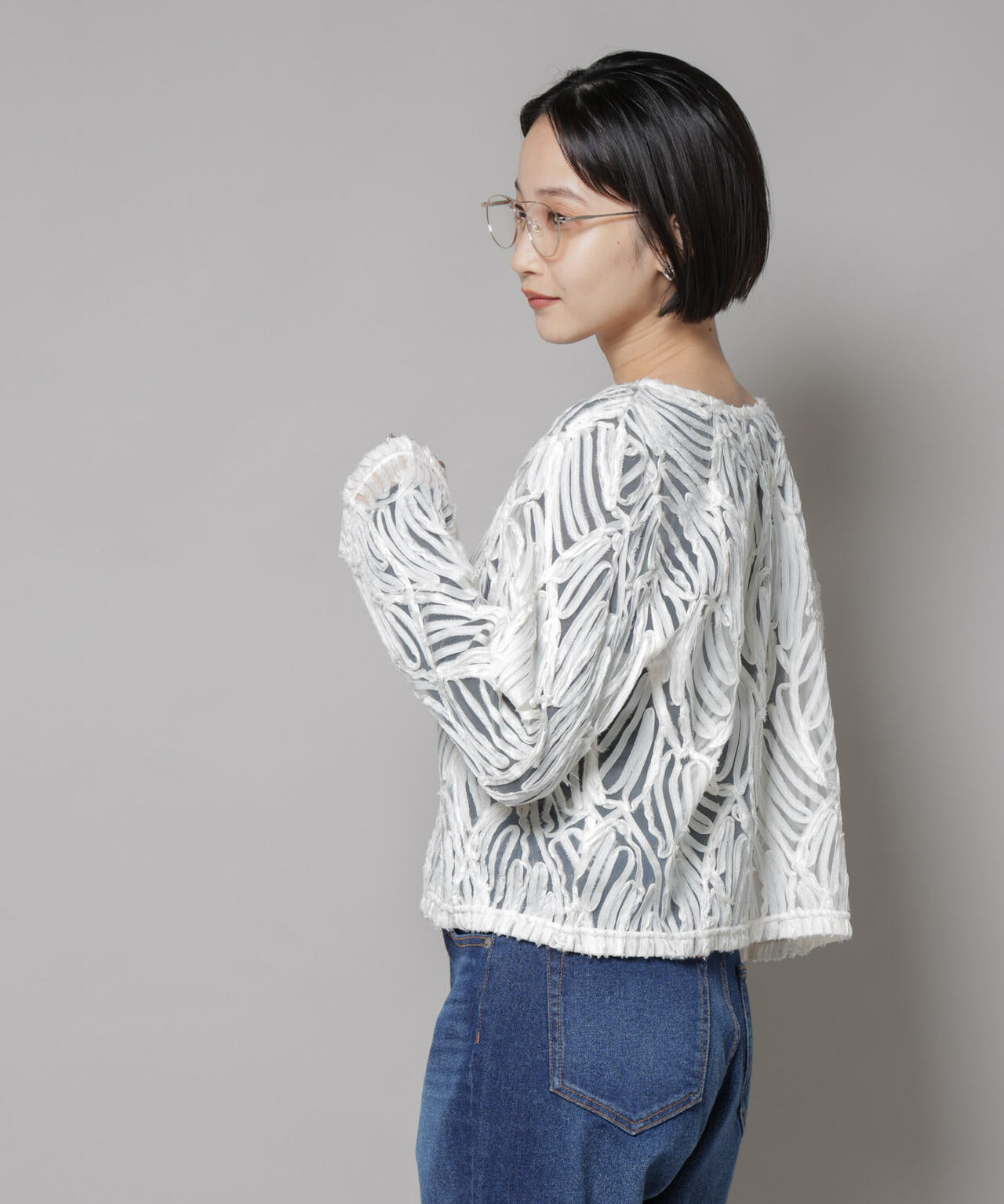 テープ刺繍チュール前後2wayカーディガン(セットアップ可) 6735220301