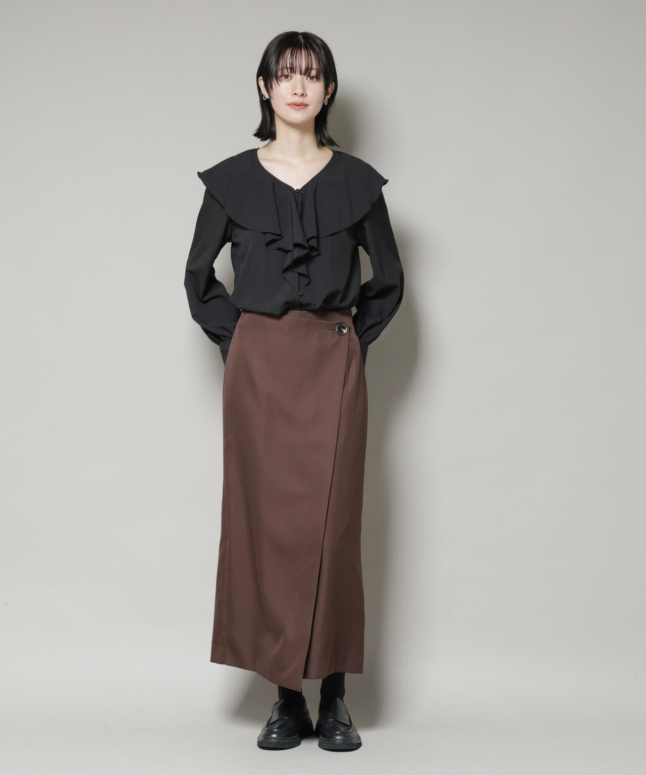 ビンテージ ポプリン ラッフルカラー ブラウス