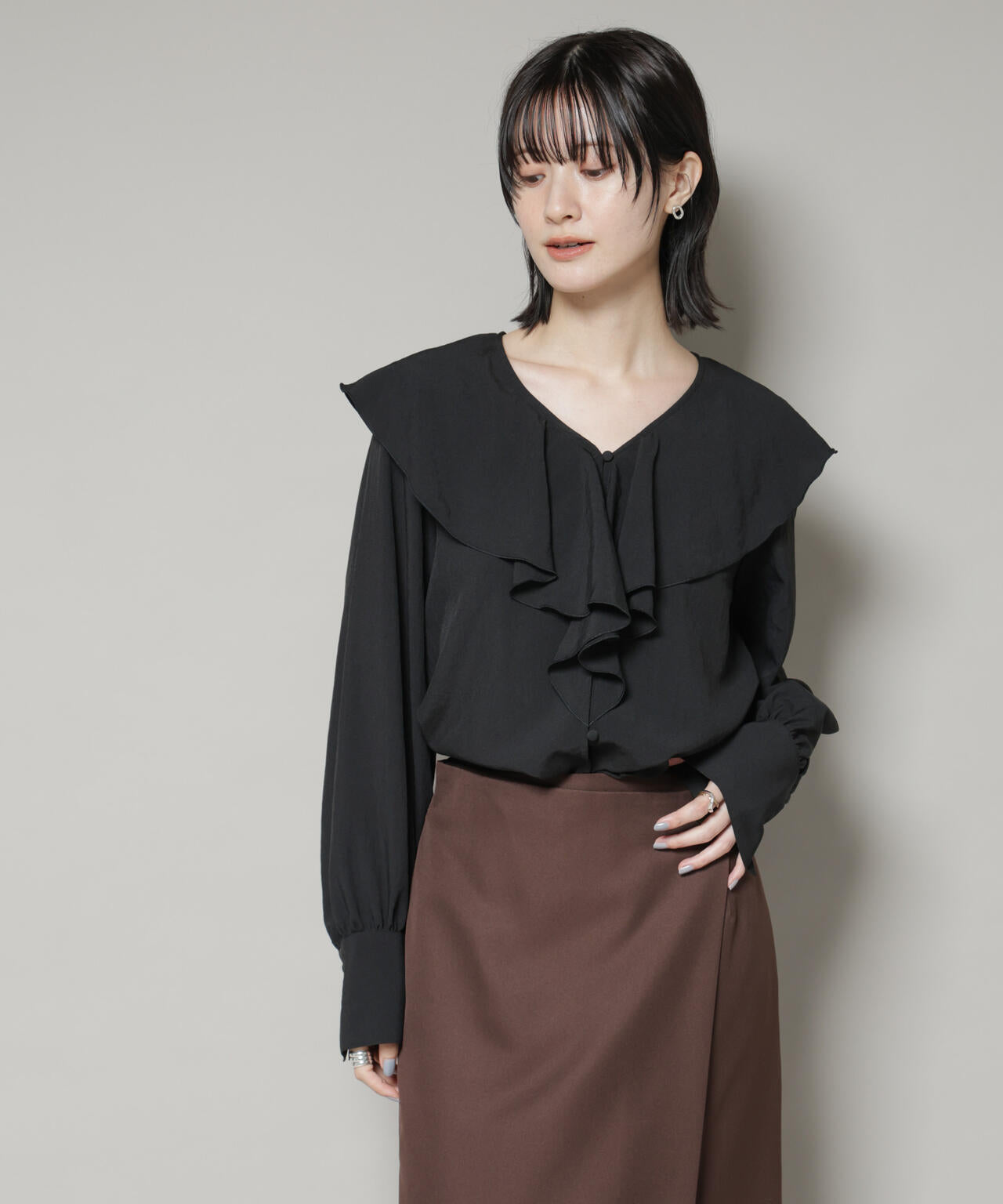 ビンテージ ポプリン ラッフルカラー ブラウス