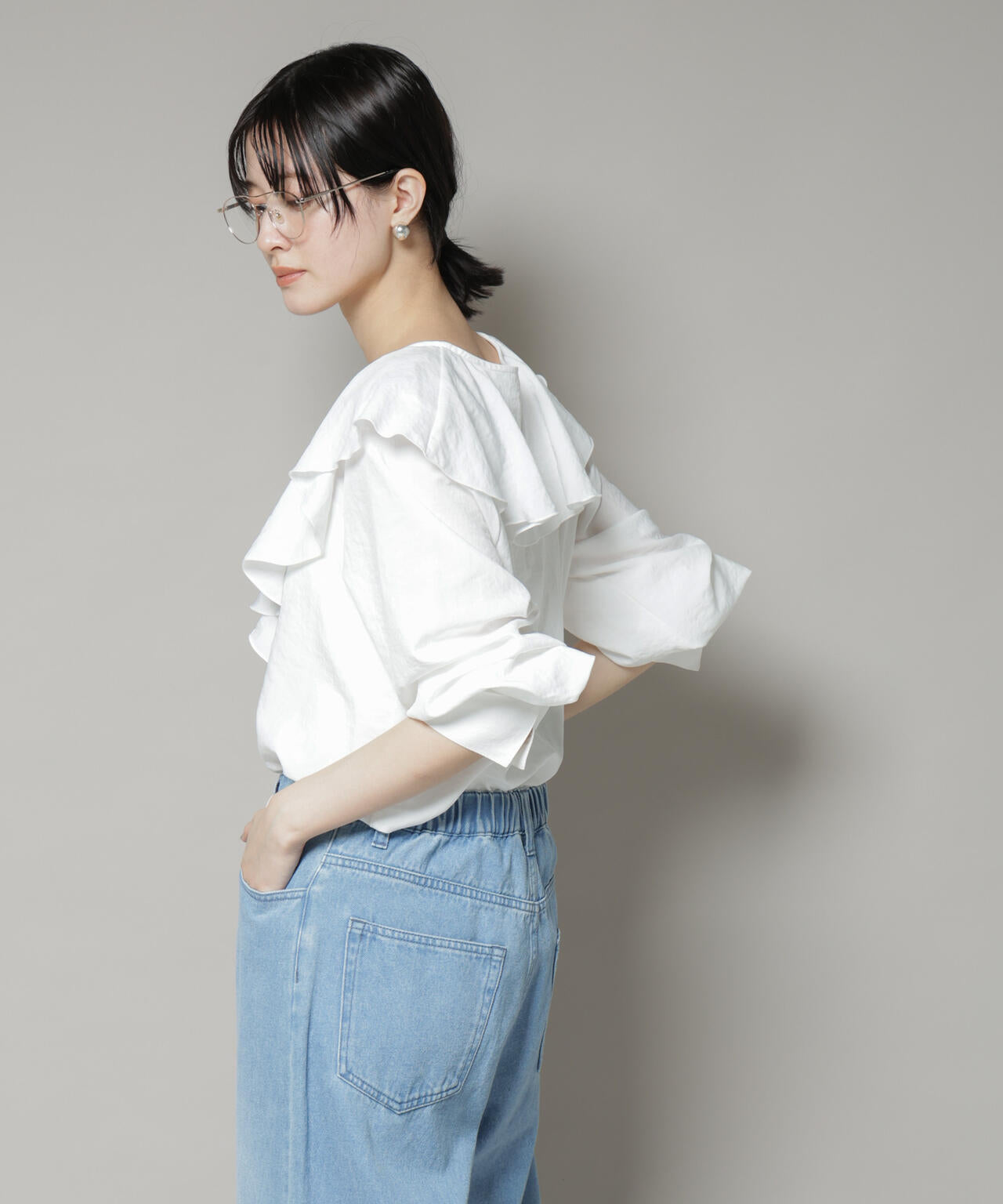 ビンテージ ポプリン ラッフルカラー ブラウス