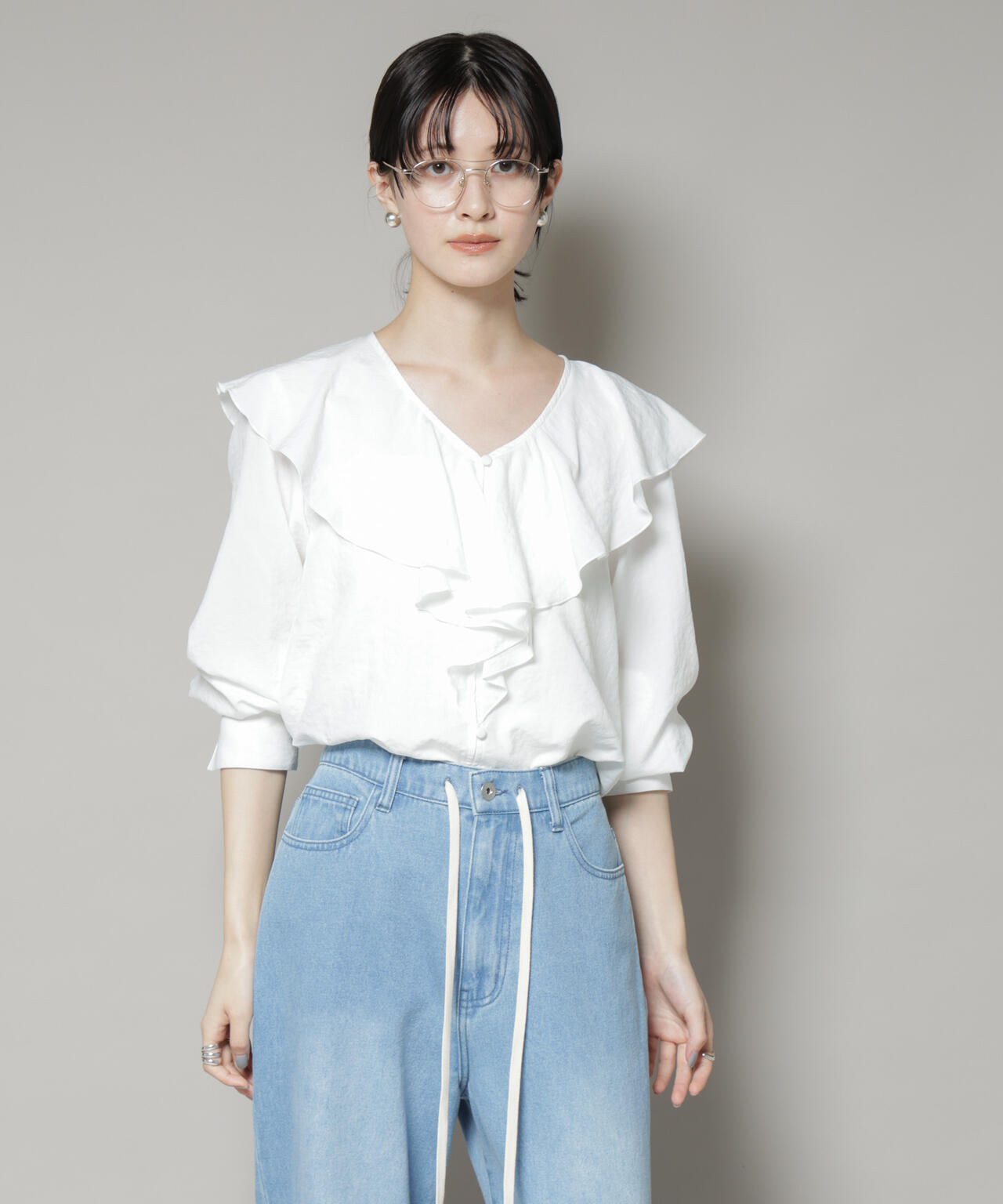 ビンテージ ポプリン ラッフルカラー ブラウス