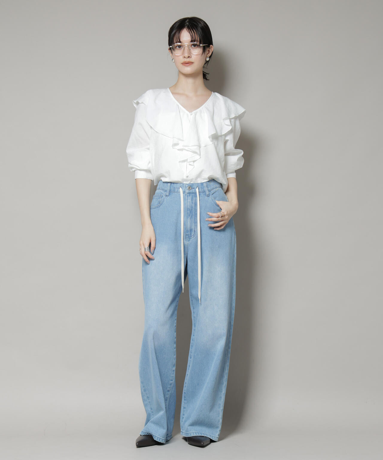 ビンテージ ポプリン ラッフルカラー ブラウス