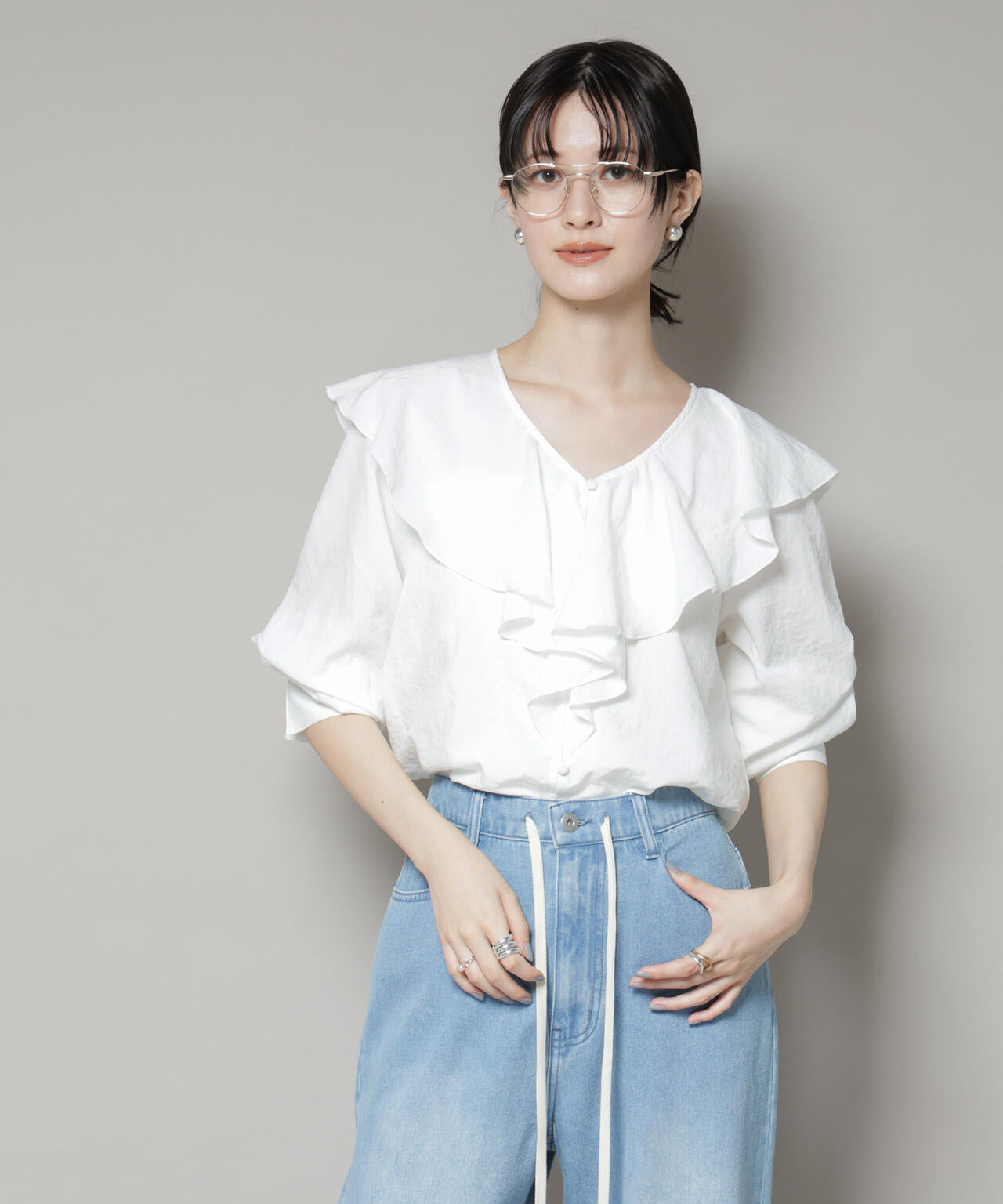 ビンテージ ポプリン ラッフルカラー ブラウス