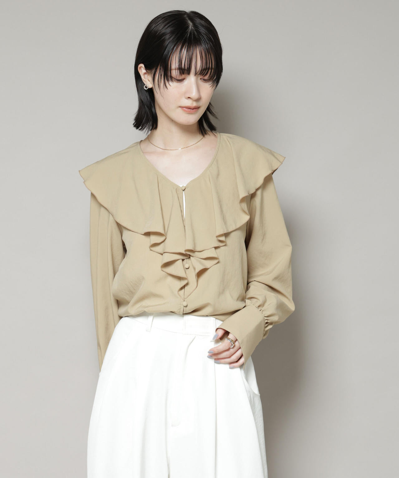 ビンテージ ポプリン ラッフルカラー ブラウス