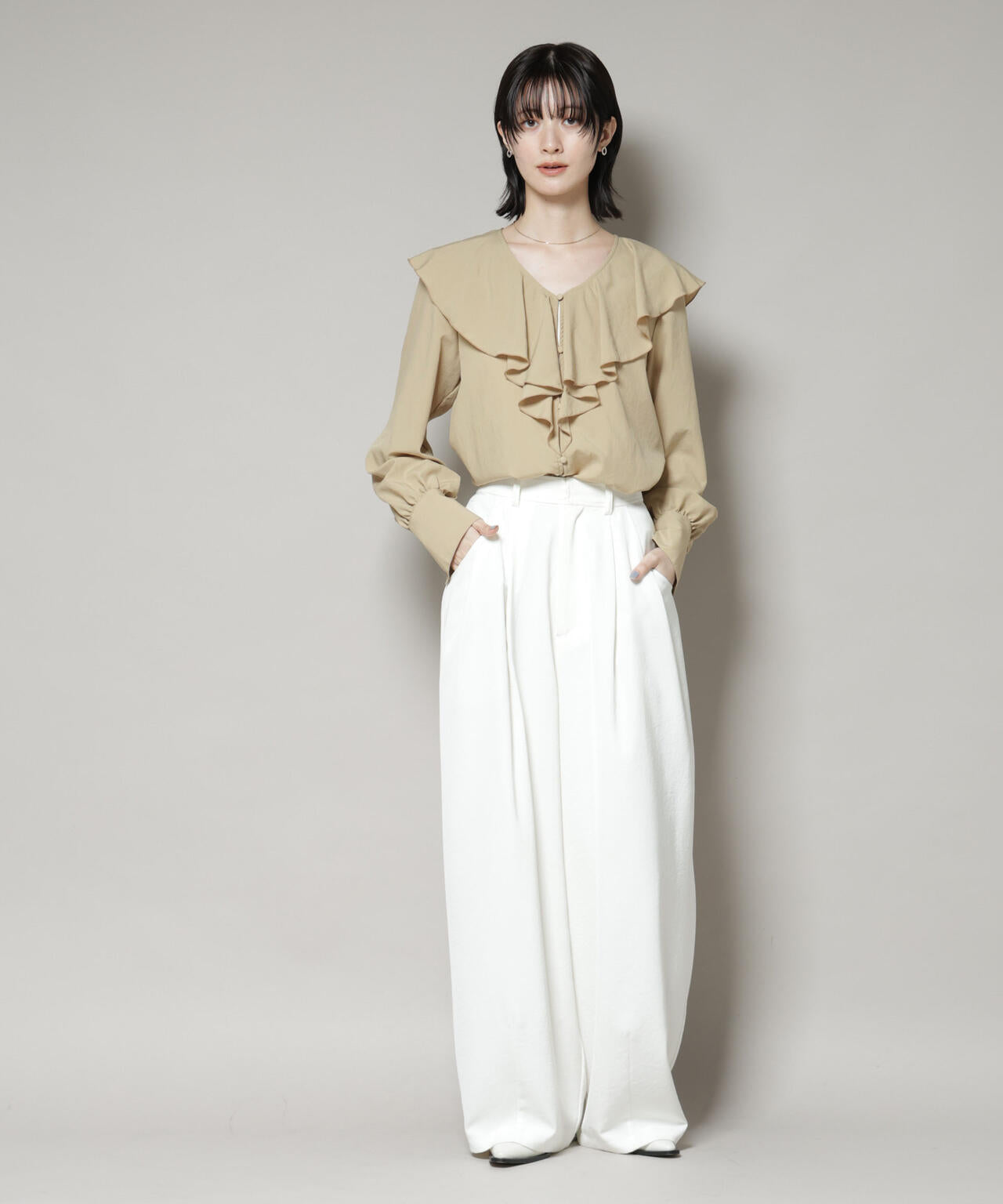 カレンソロジー　ポプリンラッフルブラウス Curensology(カレンソロジー)｜ポプリンラッフルブラウス