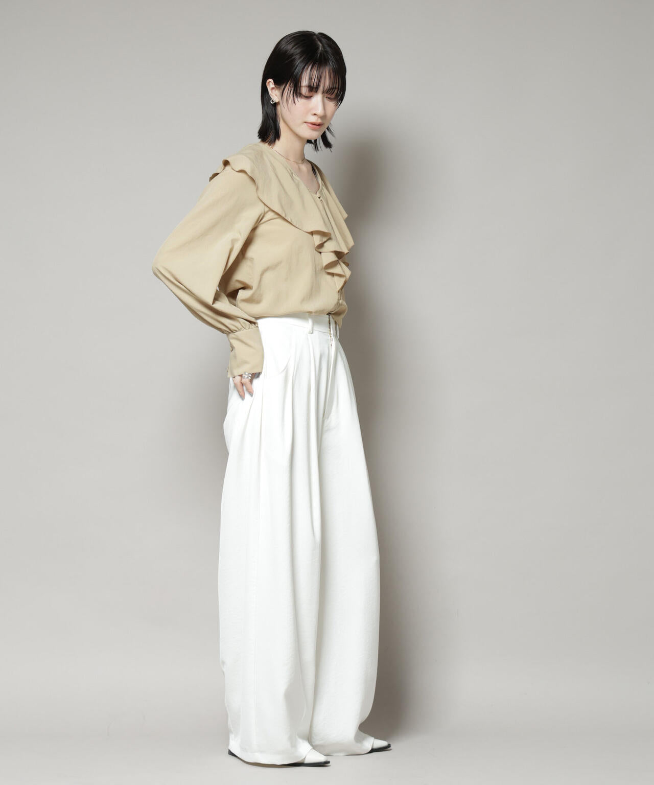 ビンテージ ポプリン ラッフルカラー ブラウス