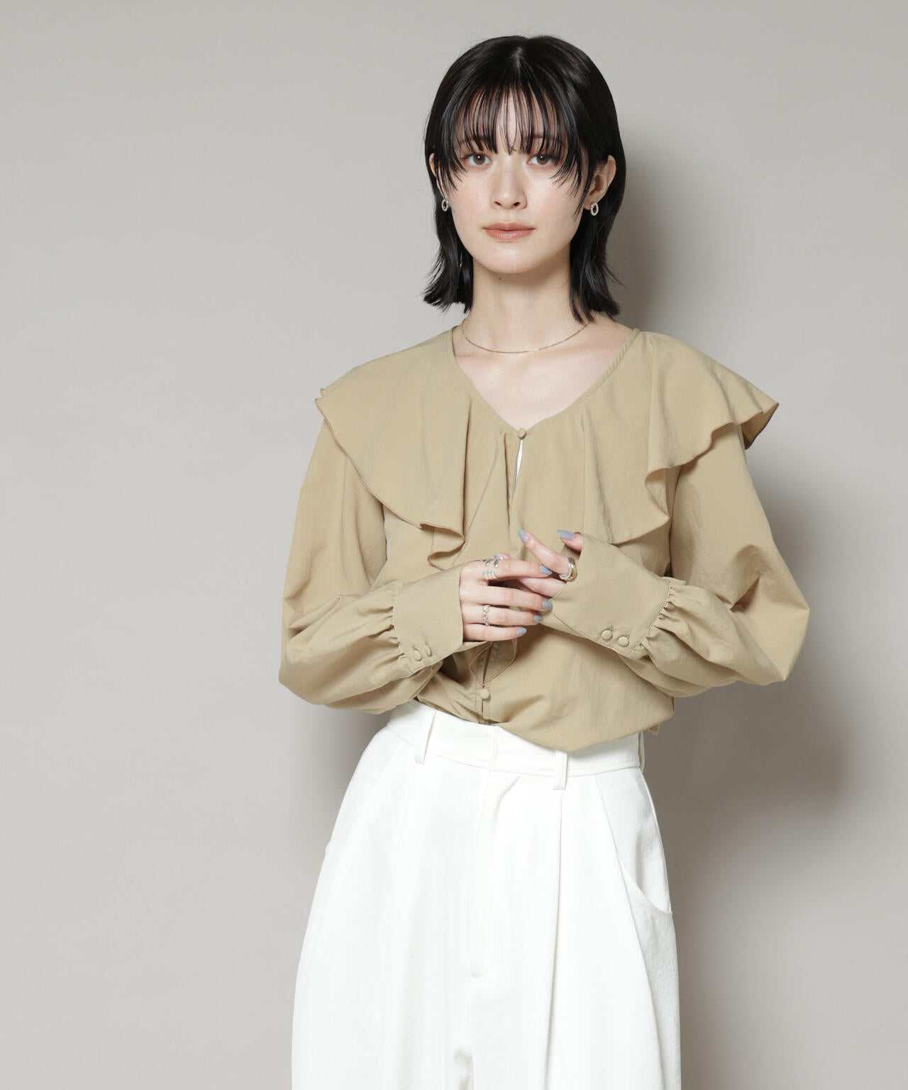 ビンテージ ポプリン ラッフルカラー ブラウス