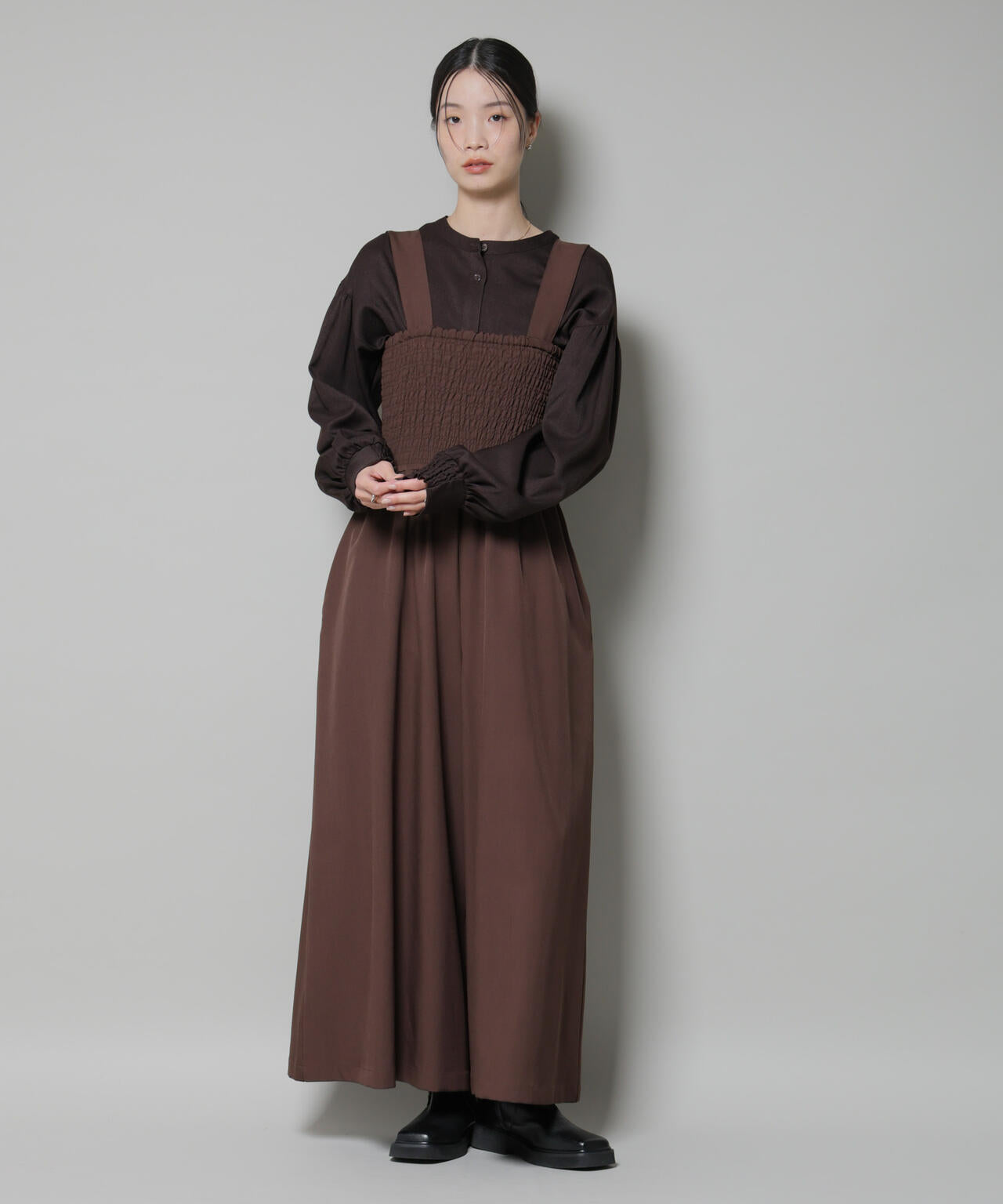 ウール ライクポリエステル 前後2way 切り替え ペプラム ブラウス