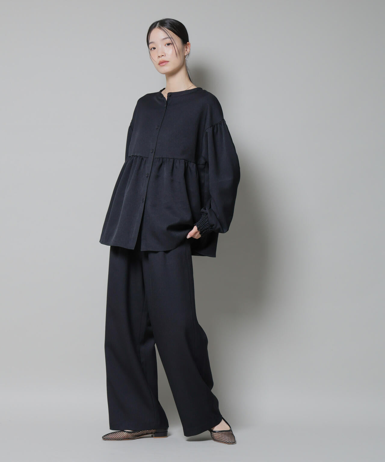 ウール ライクポリエステル 前後2way 切り替え ペプラム ブラウス