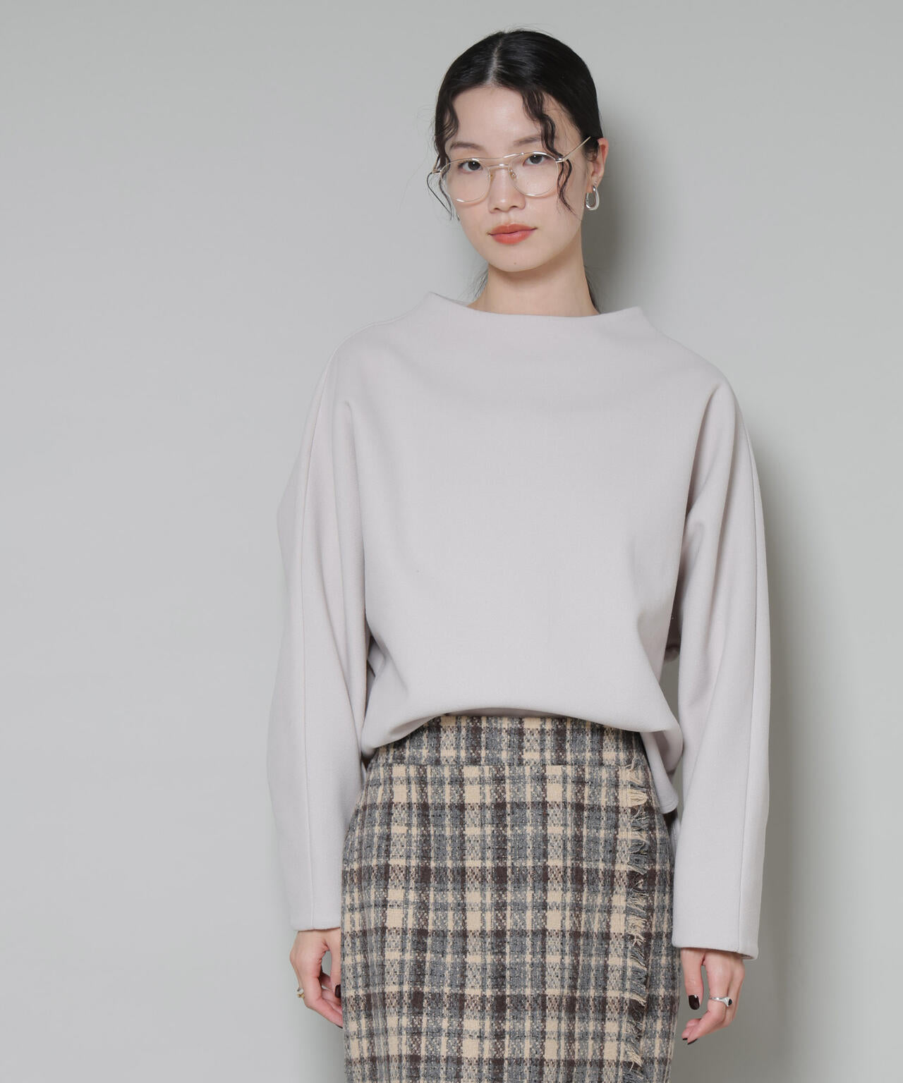 ソフトメルトンジャージータックスリーブモックネックトップス(セットアップ可) 6735220315