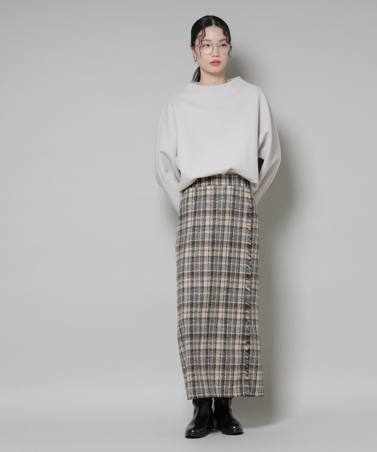 ソフトメルトンジャージータックスリーブモックネックトップス(セットアップ可) 6735220315