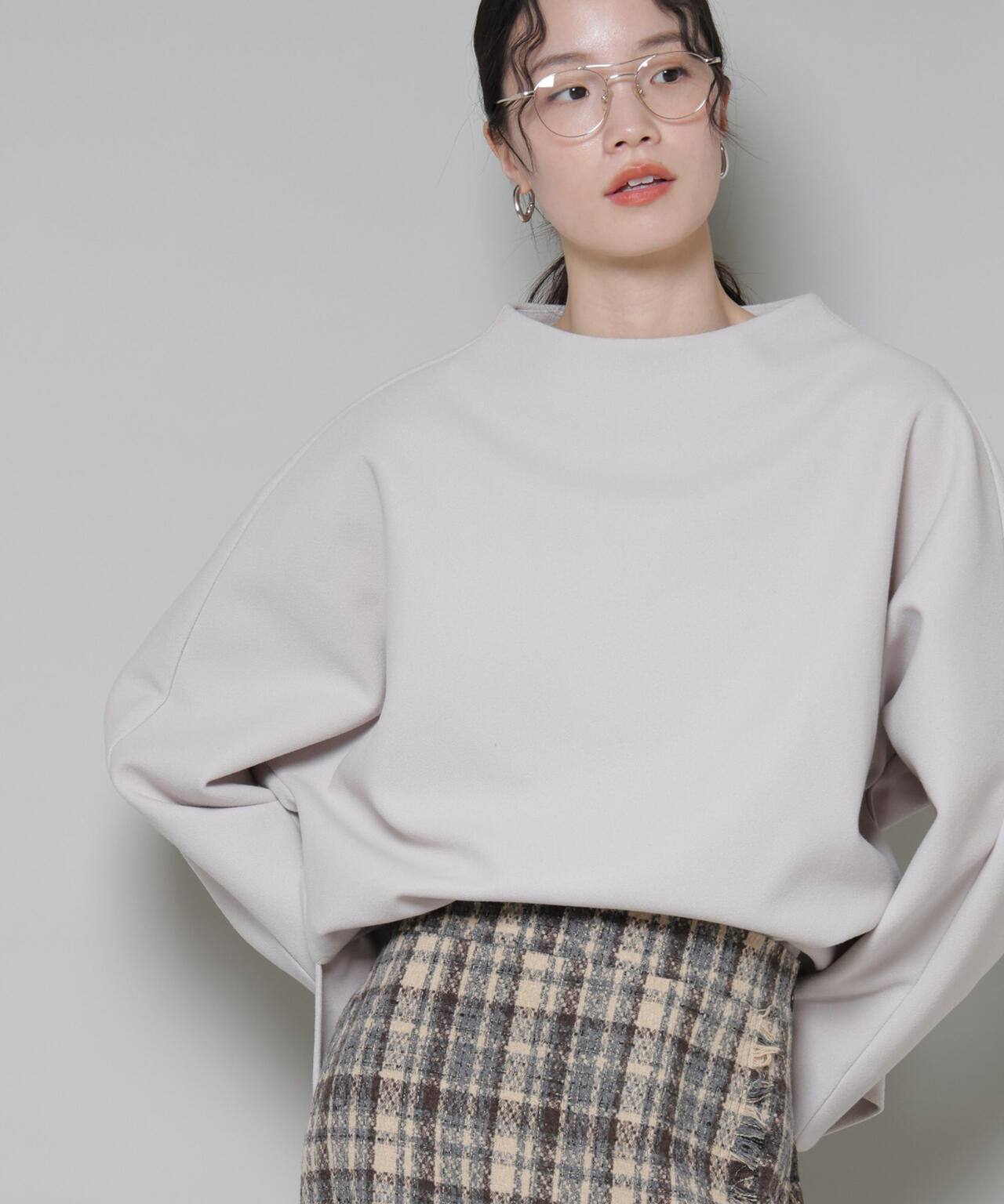 ソフトメルトンジャージータックスリーブモックネックトップス(セットアップ可) 6735220315