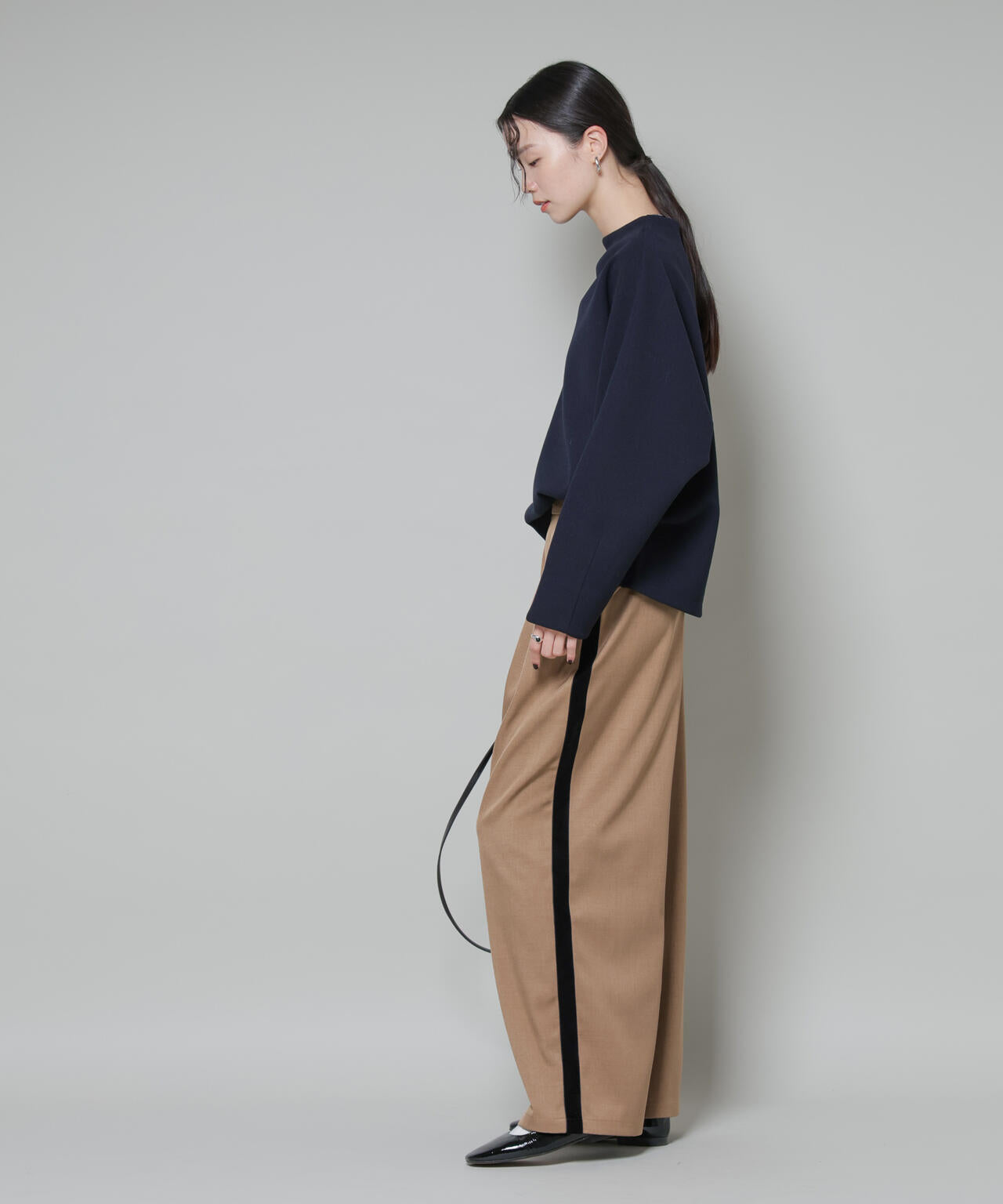 ソフトメルトン ジャージータック スリーブ モックネック トップス