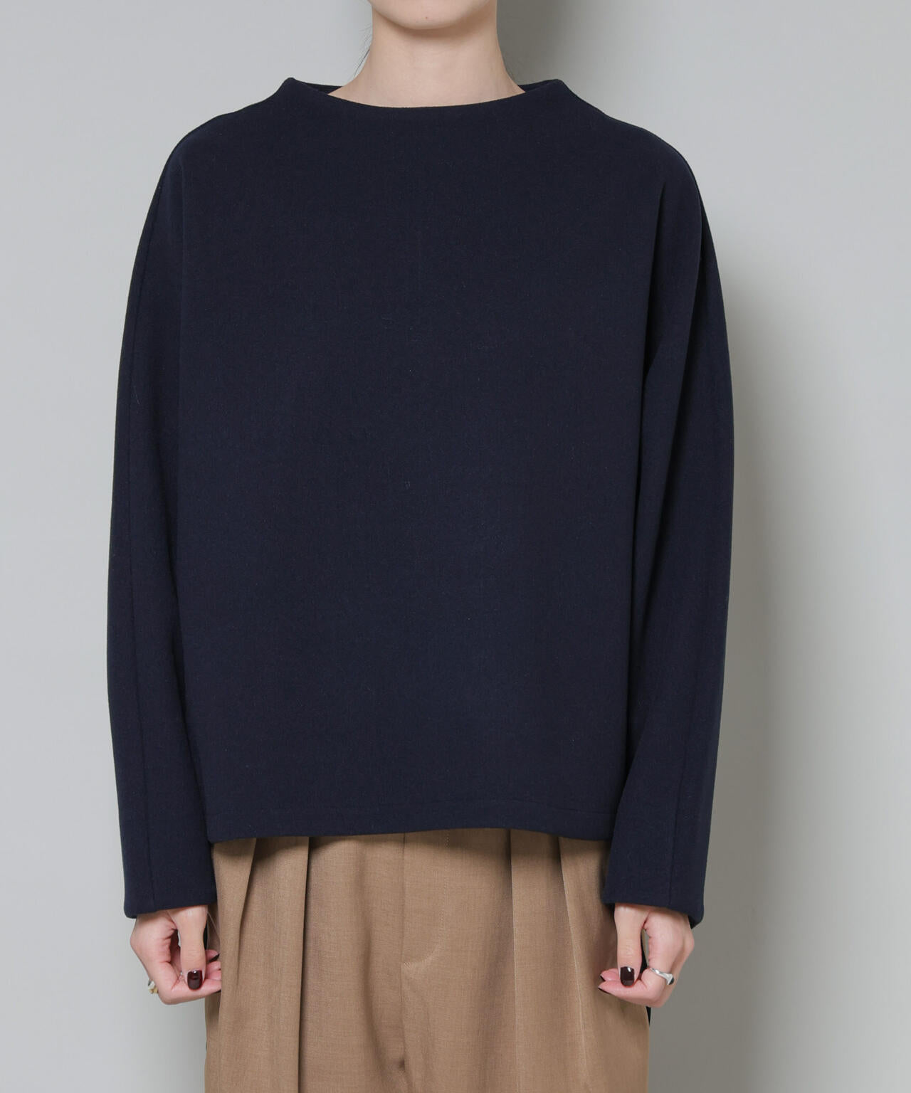 ソフトメルトンジャージータックスリーブモックネックトップス(セットアップ可) 6735220315