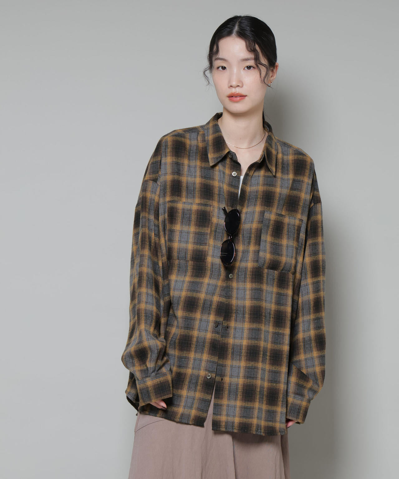 オーバーサイズ チェックシャツ