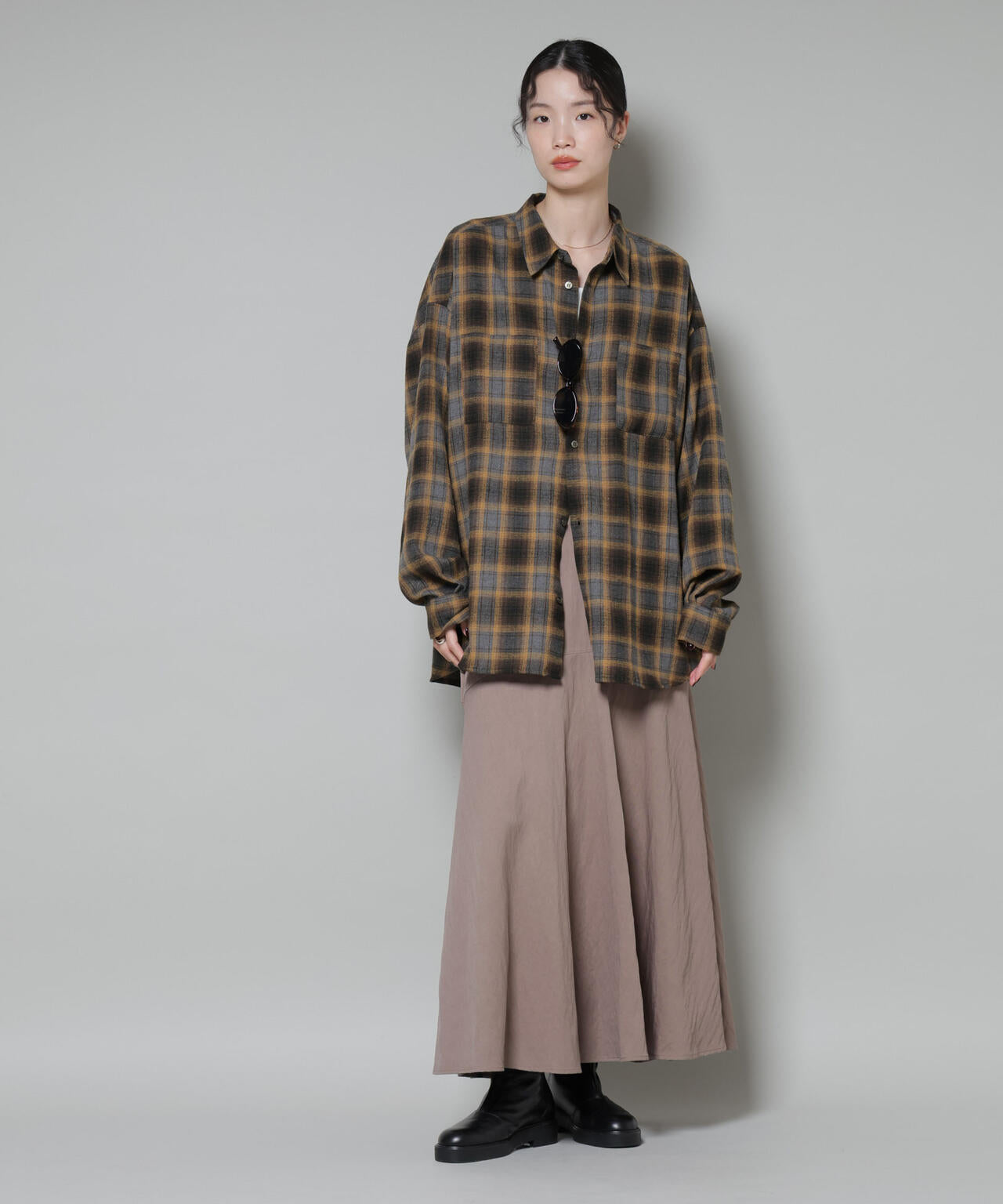 オーバーサイズ チェックシャツ